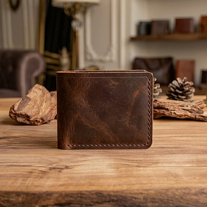 Ism V-2 Cüzdan Katlanır Tasarım Hakiki Deri El Yapımı