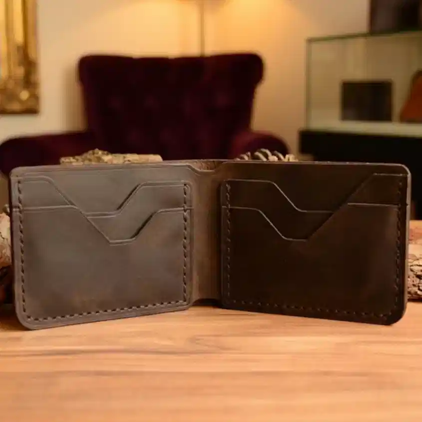 hakiki deri el yapimi ısm v-2 bifold deri cüzdan