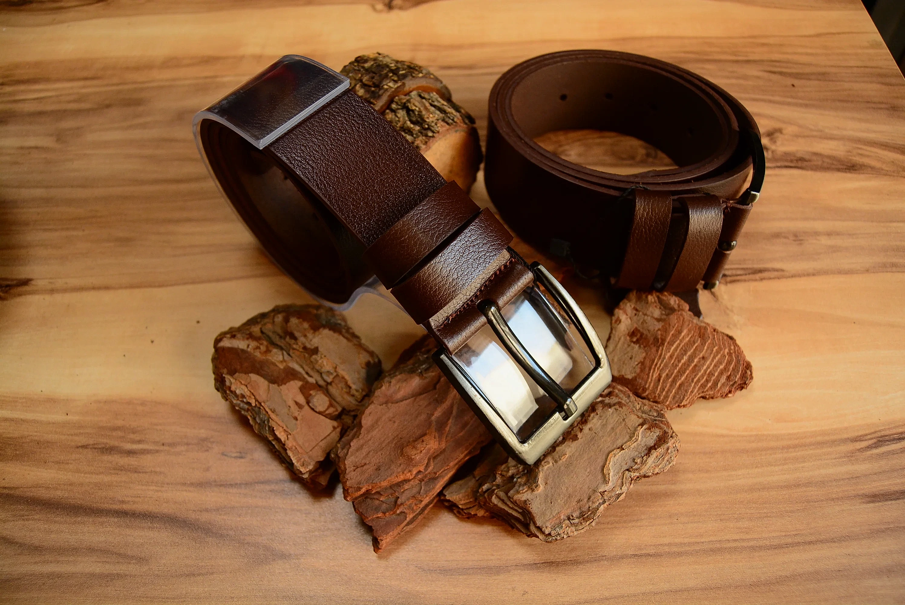 Kahverengi Deri Denim Kemer Hakiki Deri El Yapımı