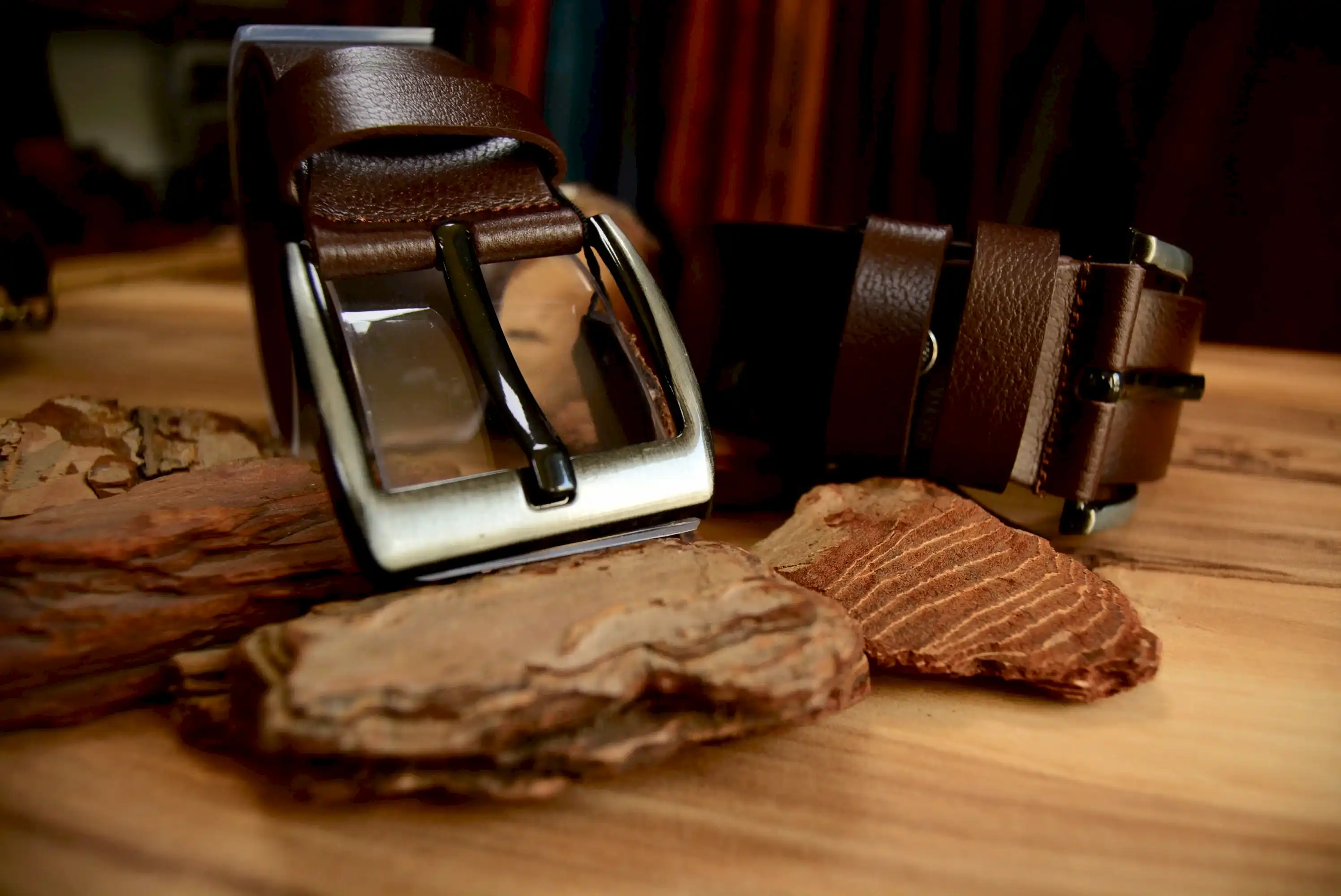 Kahverengi Deri Denim Kemer Hakiki Deri El Yapımı