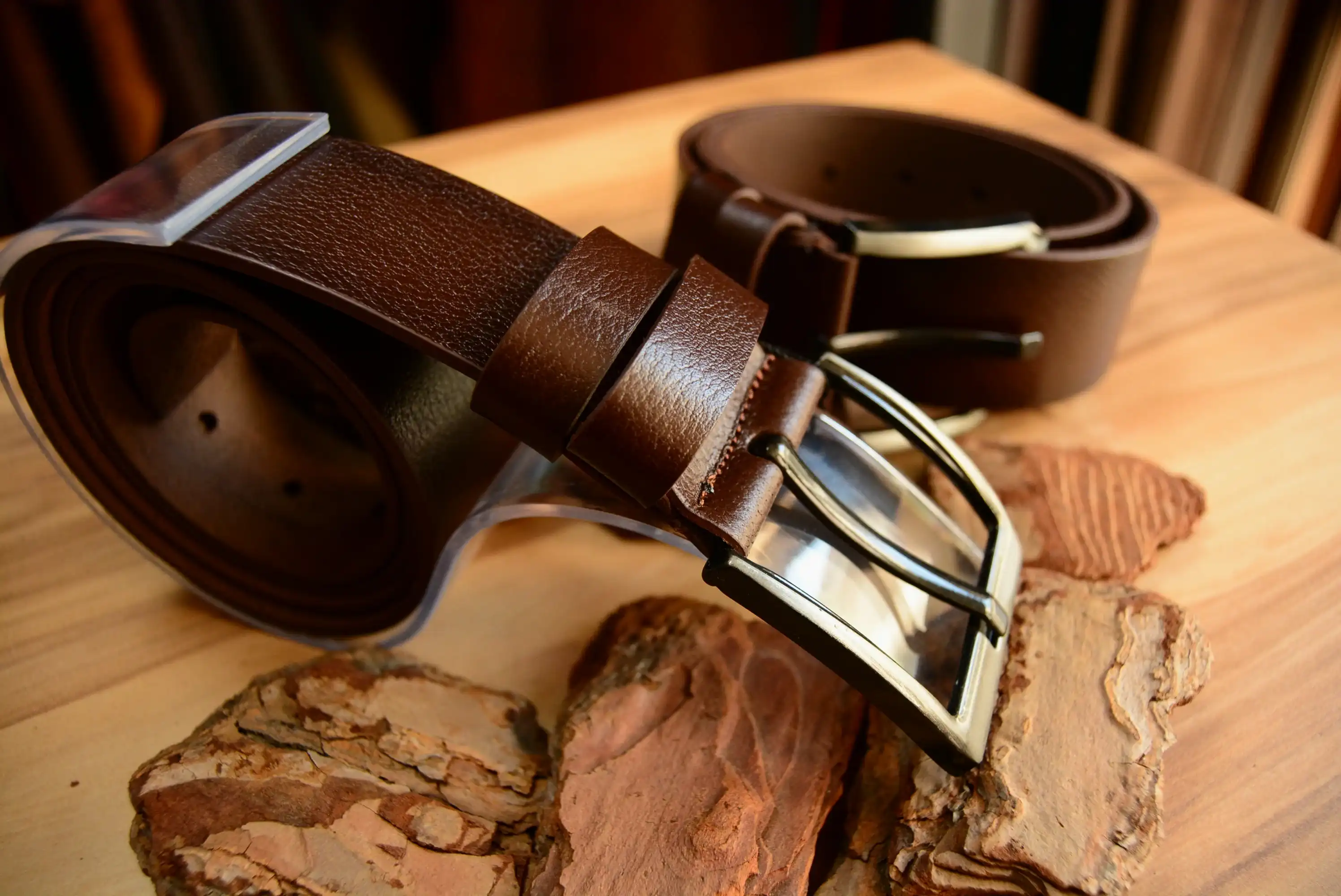 Kahverengi Deri Denim Kemer Hakiki Deri El Yapımı