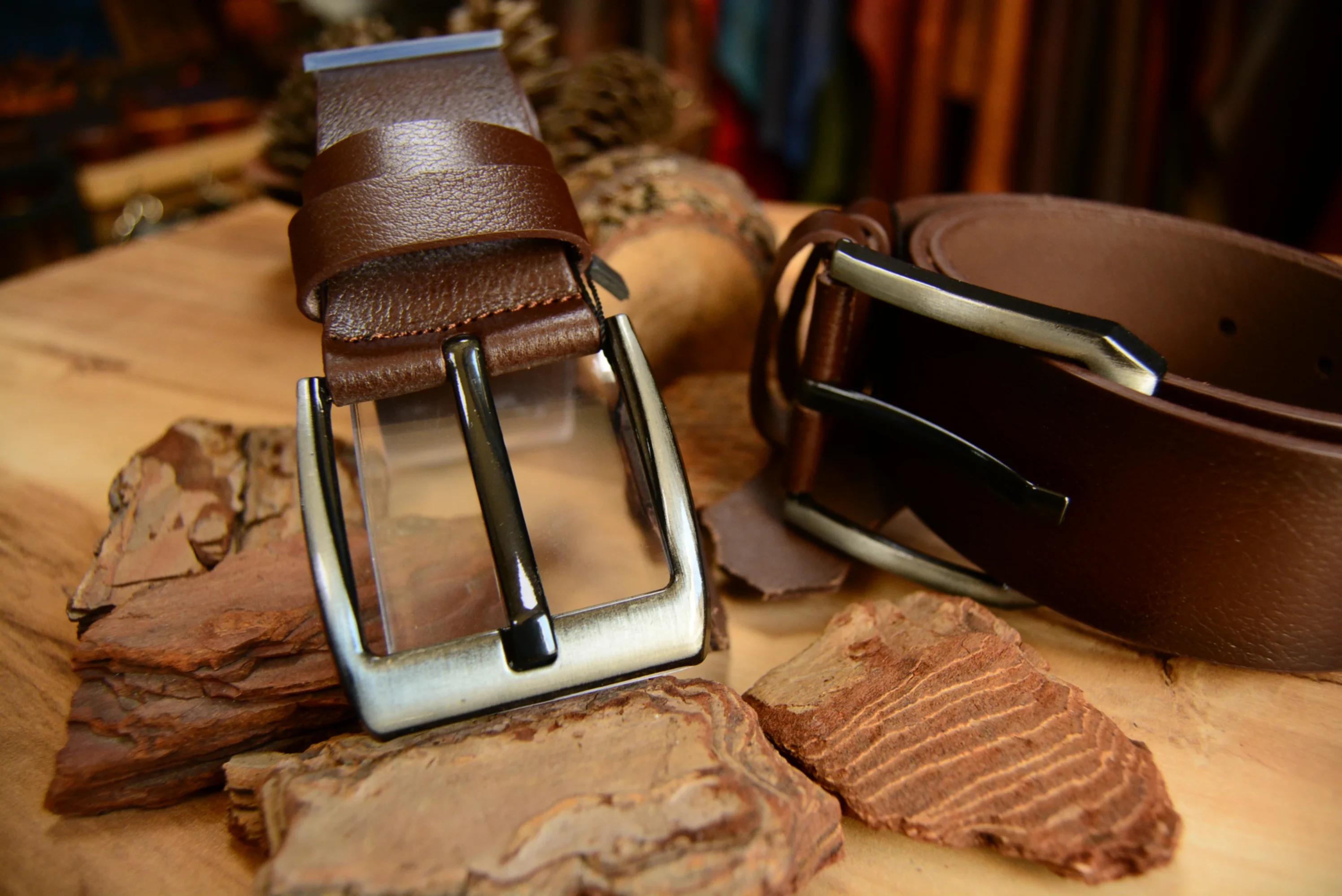 Kahverengi Deri Denim Kemer Hakiki Deri El Yapımı