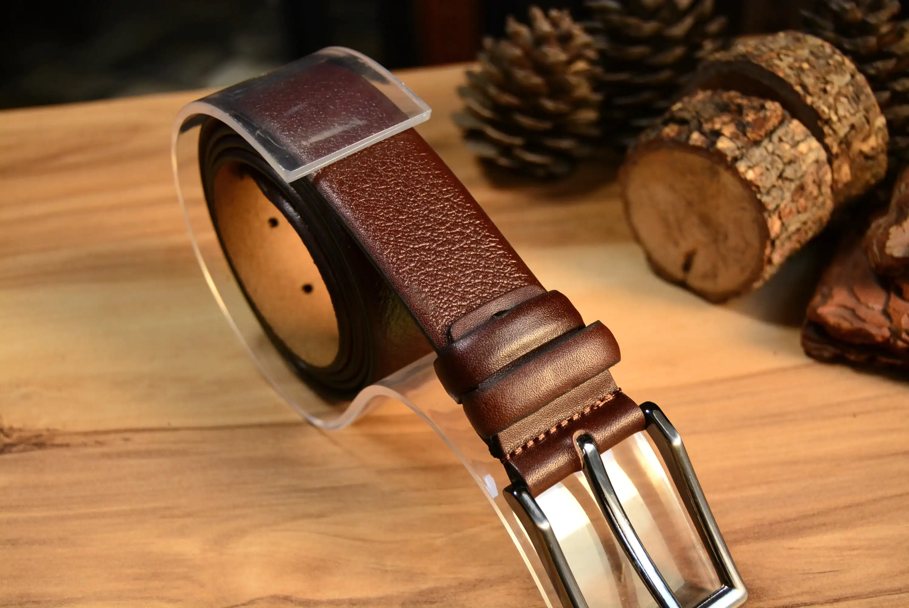 Kahverengi Deri Kemer Hakiki Deri El Yapımı Klasik