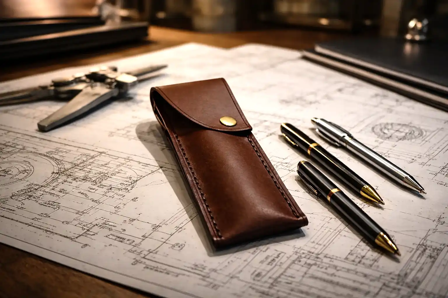 hakiki deri el yapimi deri kalemlik v-1 – çıtçıt kapamalı şık kalem kılıfı