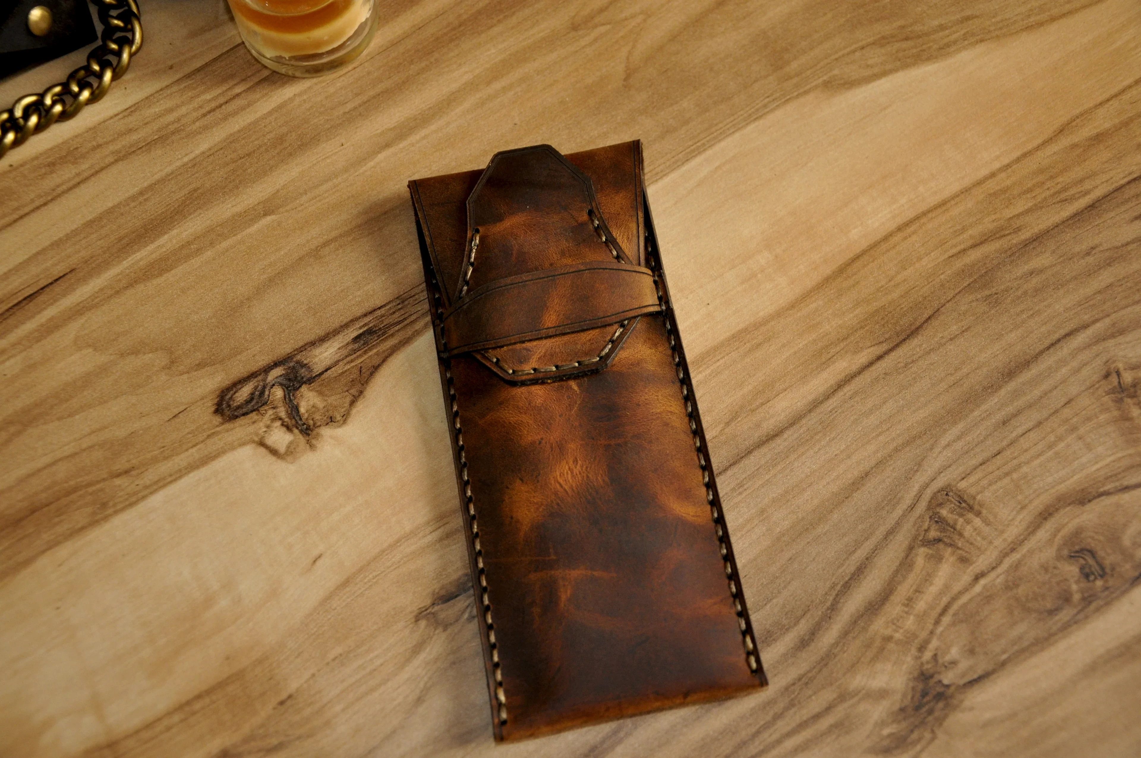 Deri Kalemlik V-2 Hakiki El Dikişi Kompakt 3-4 Kalem