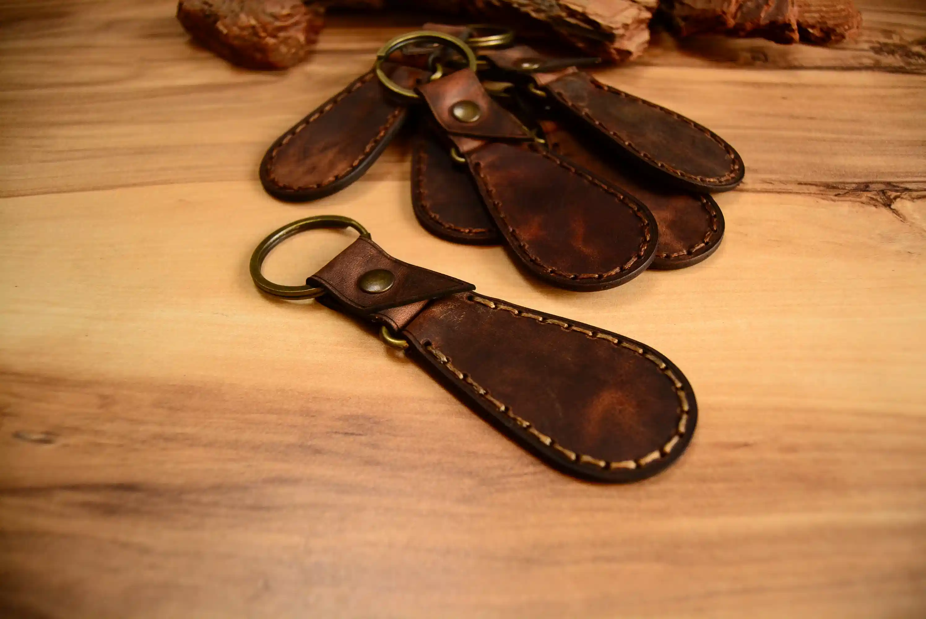 Klasik Deri Anahtarlık Hakiki Deri El Dikişi