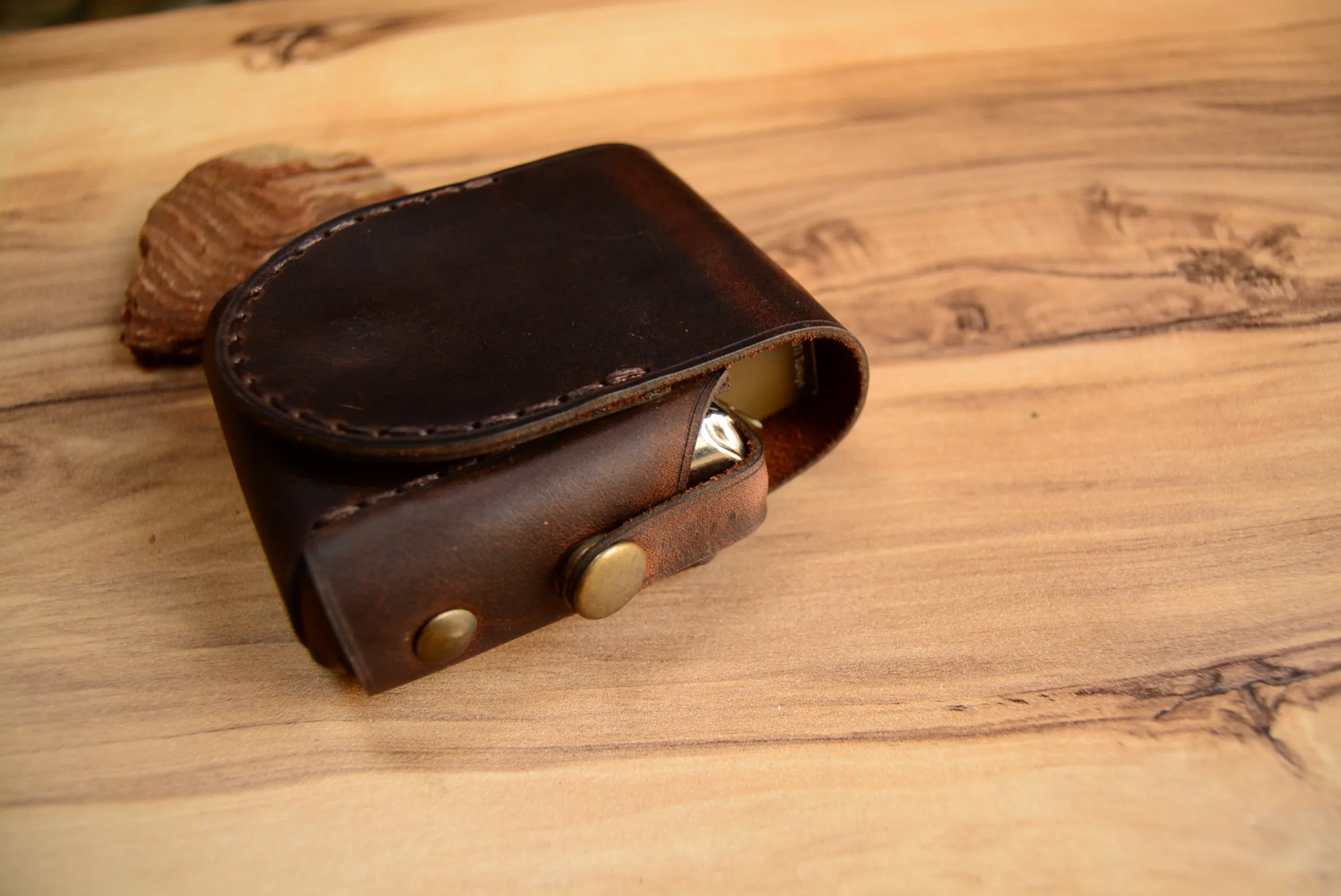 Deri Kısa Klasik Sigara Paketi Kılıfı Hakiki Deri El Dikişi Çakmak Bölmeli