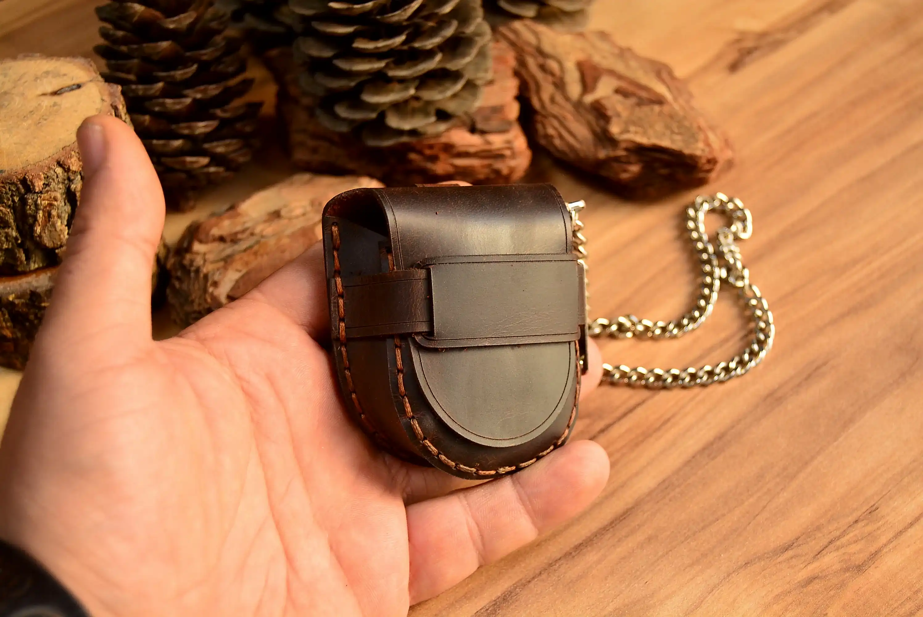 Köstekli Saat Kılıfı El Yapımı Hakiki Deri Vintage