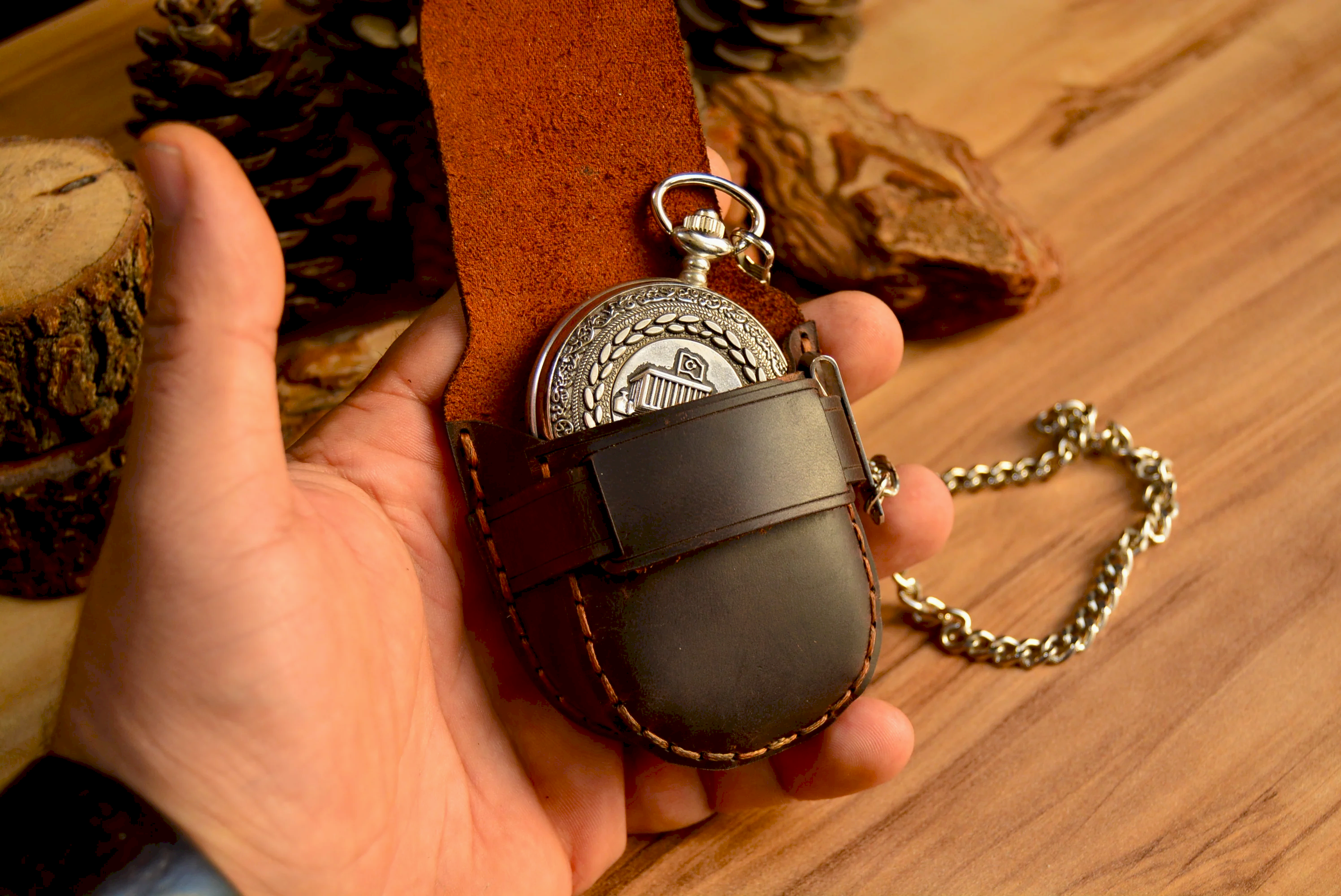 Köstekli Saat Kılıfı El Yapımı Hakiki Deri Vintage