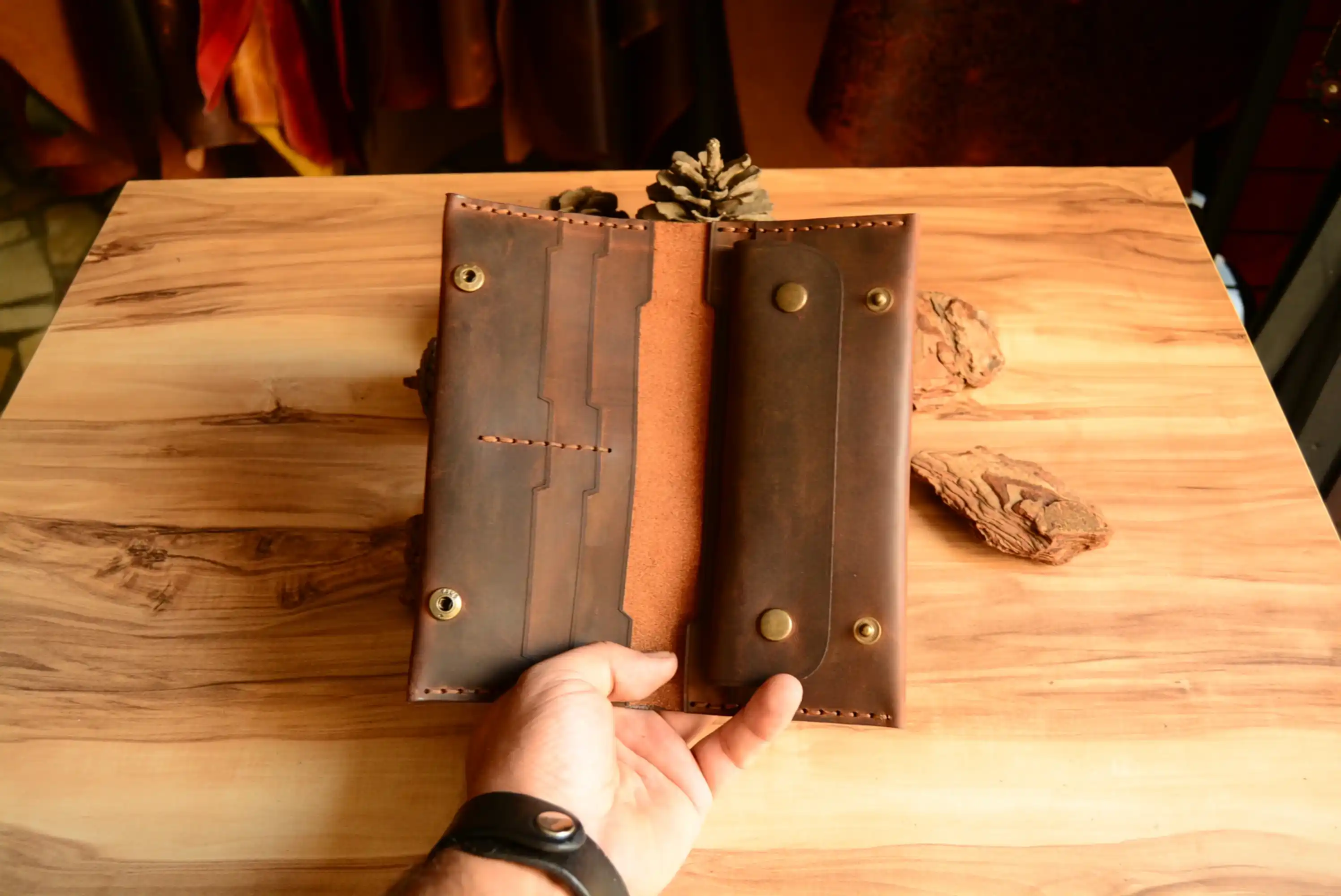 Kronos Uzun Cüzdan Hakiki Deri El Yapımı