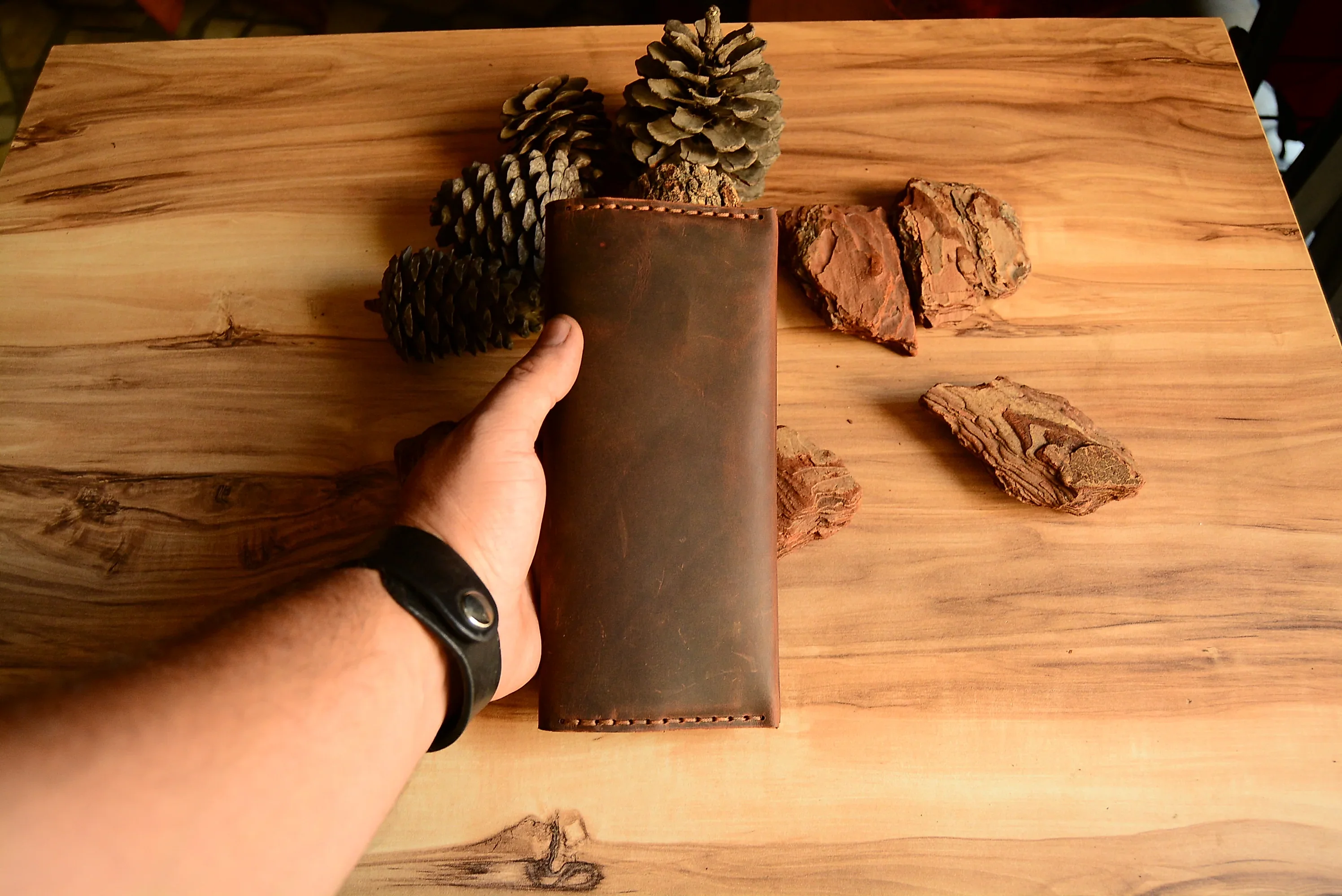 Kronos Uzun Cüzdan Hakiki Deri El Yapımı