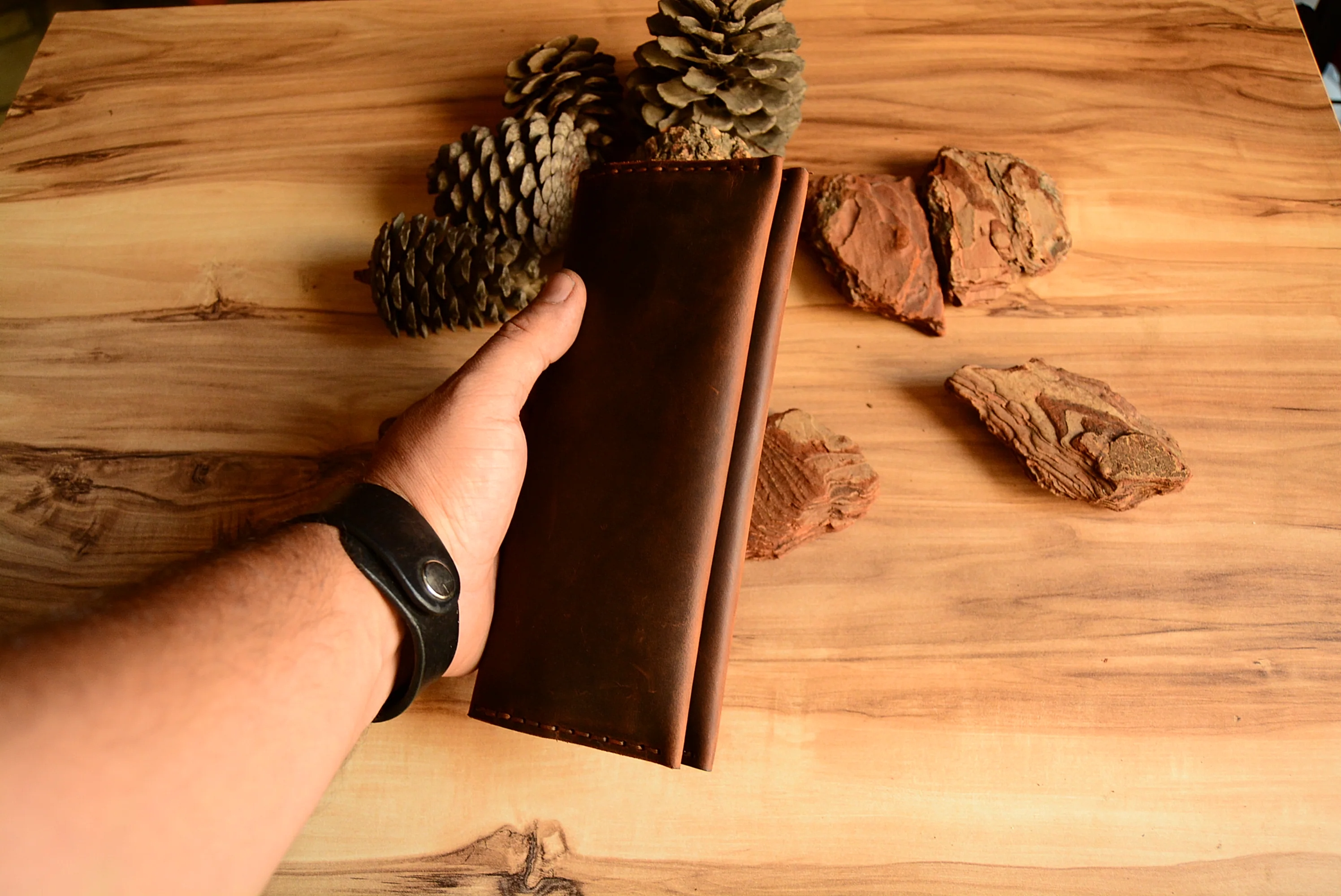 Kronos Uzun Cüzdan Hakiki Deri El Yapımı