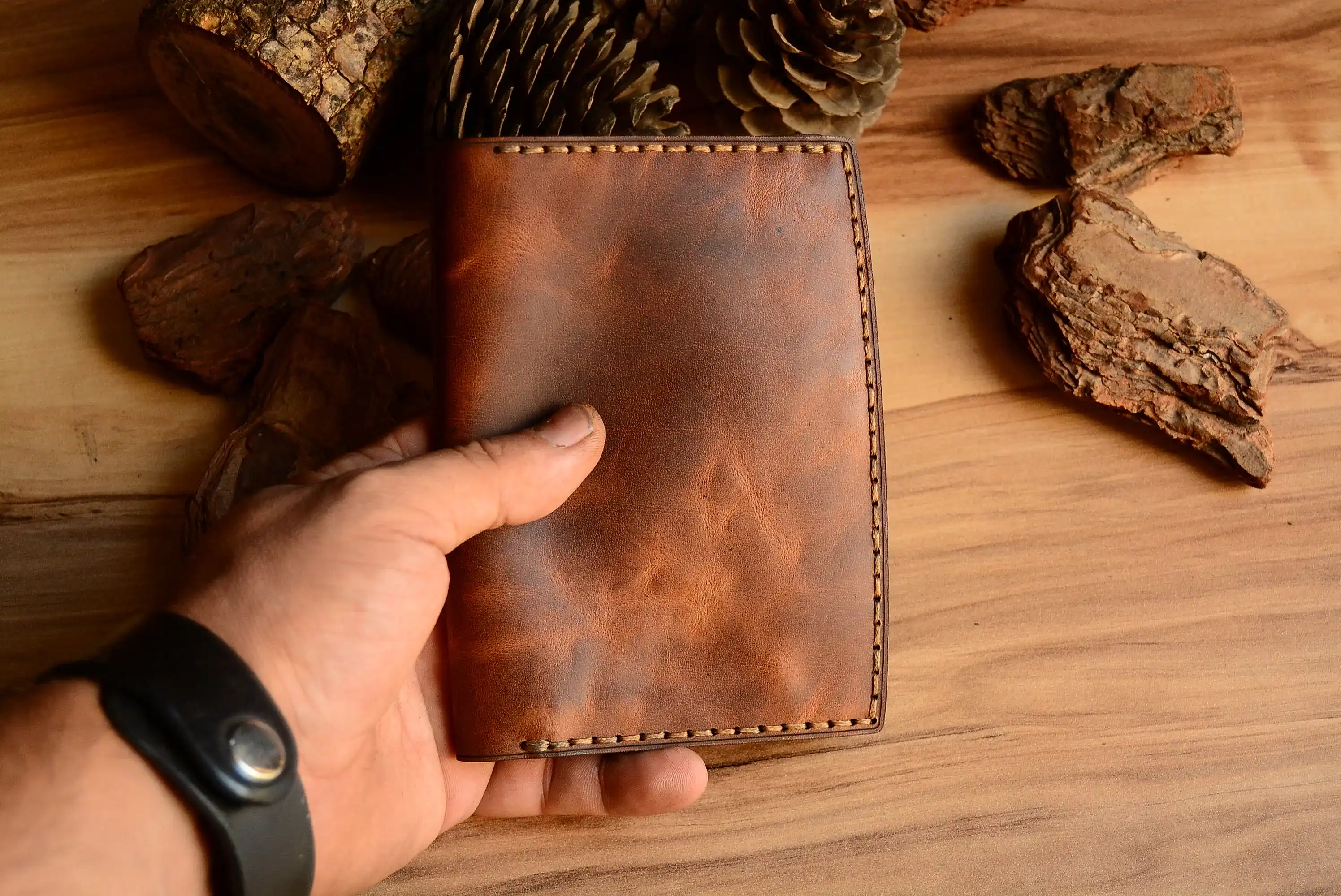 Leto Travel V-1 Pasaport Cüzdanı Hakiki Deri El Yapımı