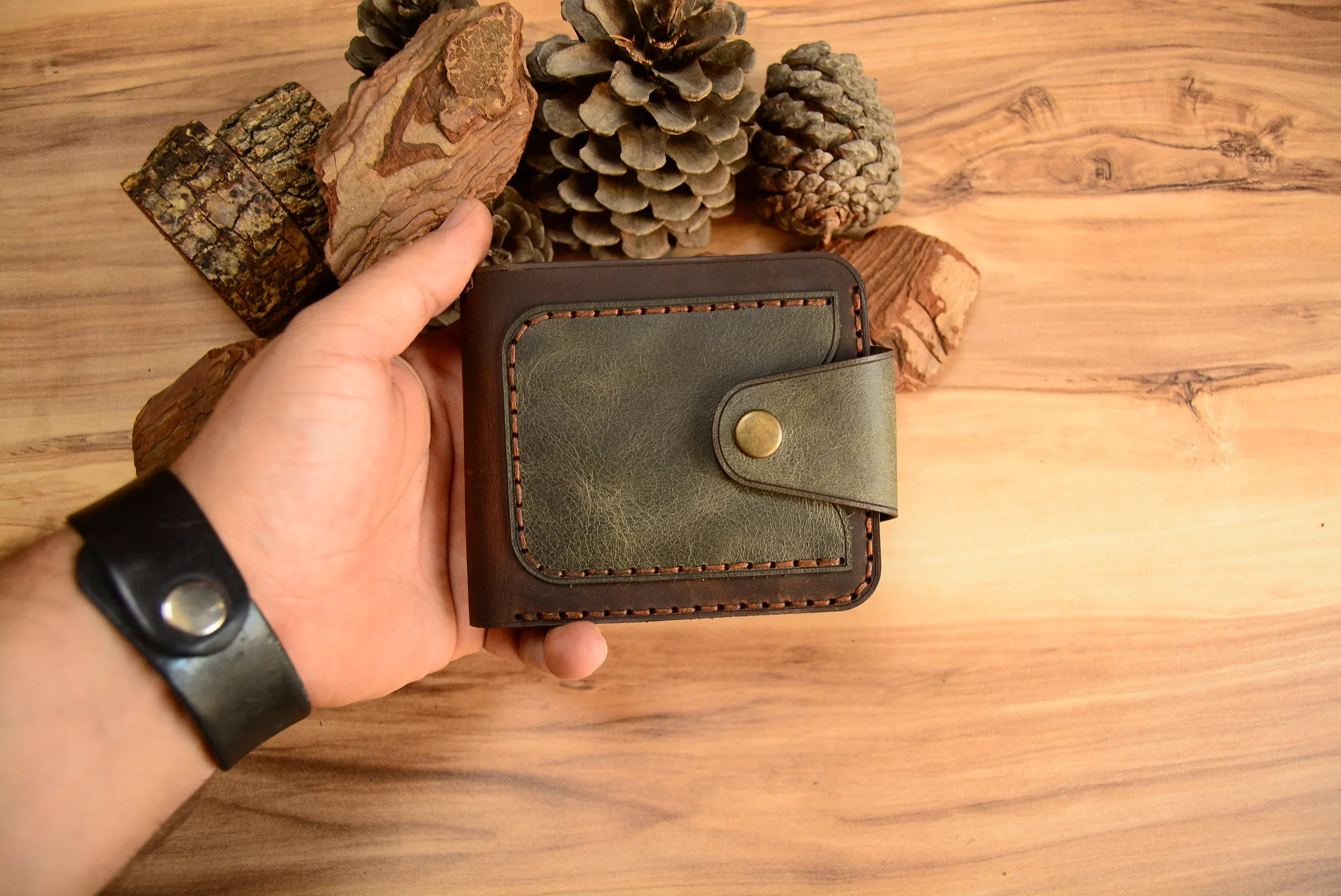 Lexia Cüzdan Katlanır Çıtçıtlı Tasarım Hakiki Deri El Yapımı