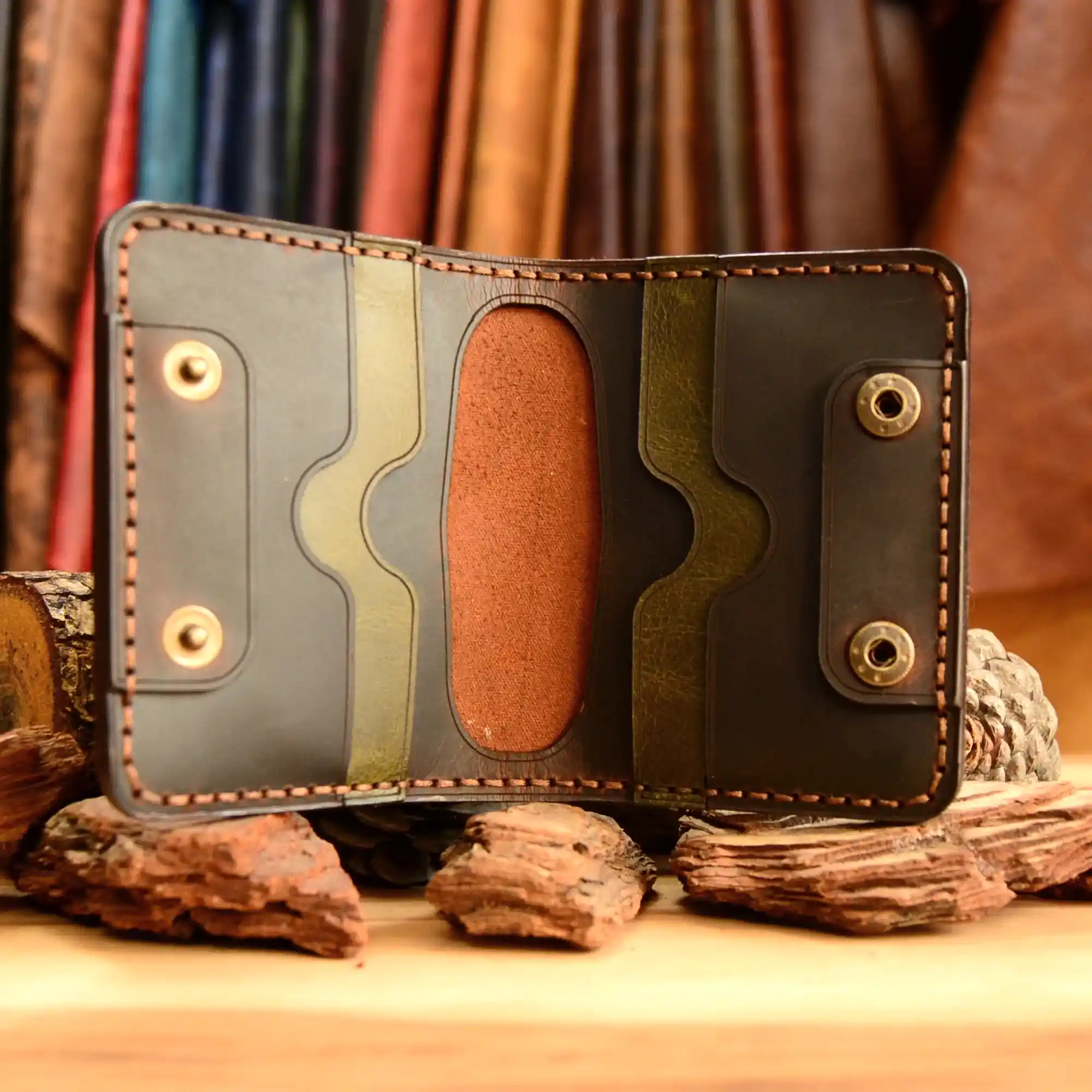 hakiki deri el yapimi luna bifold deri cüzdan