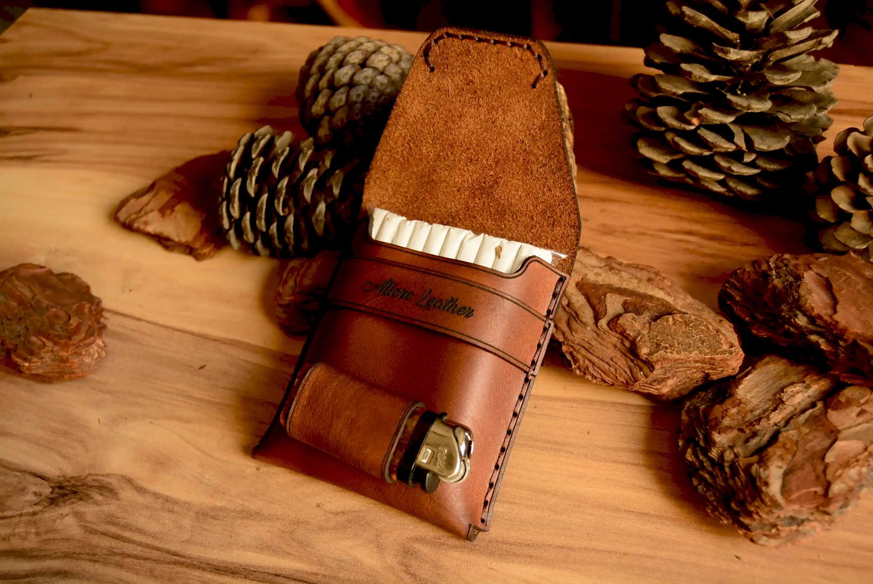 Slender Makaron Sigara Kılıfı Hakiki Deri El Dikişi