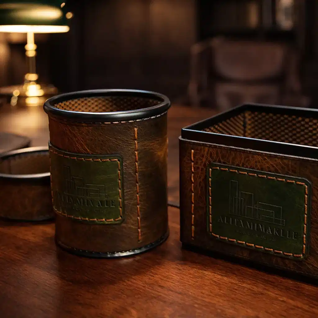 Ofis Masa Seti Deri El Yapımı Hakiki Deri 7 Parça