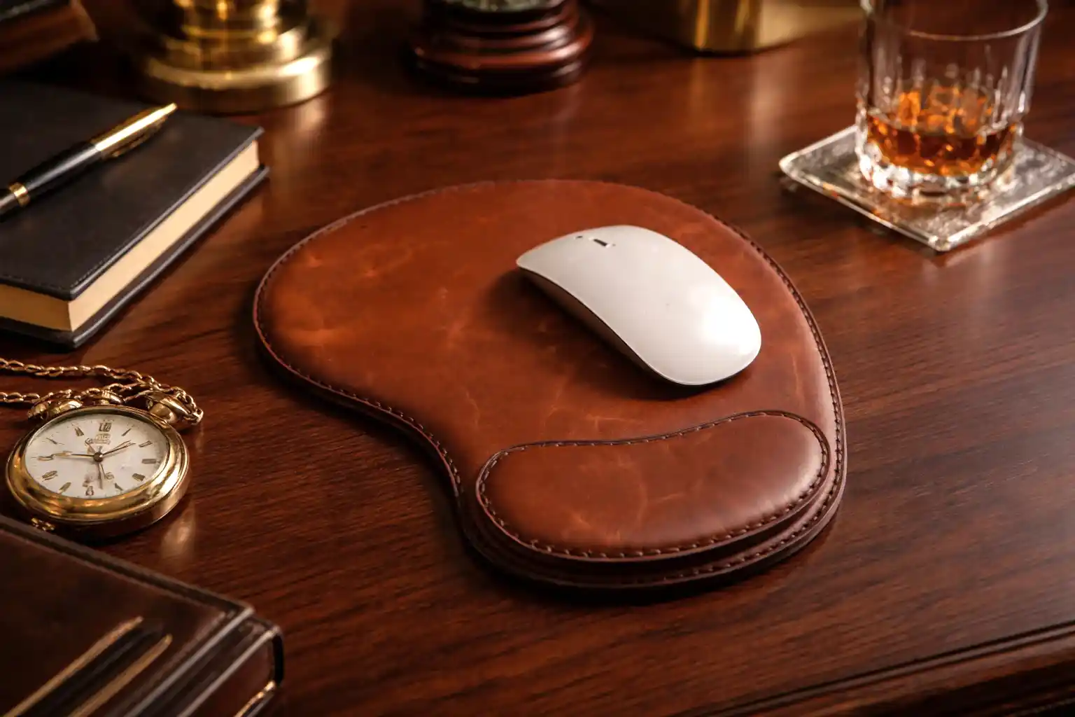 Hakiki Deri Mousepad Oval Bilek Destekli El Dikişi