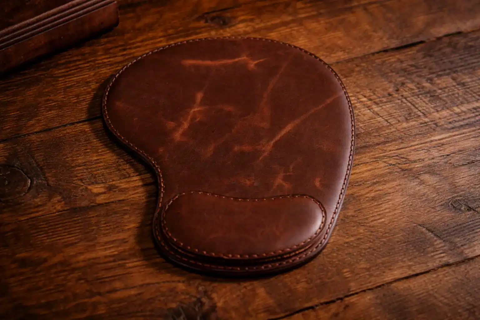 hakiki deri el yapimi oval deri mousepad bilek destekli 19x24 cm – ergonomik çıkarılabilir bilek destekli mouse pad