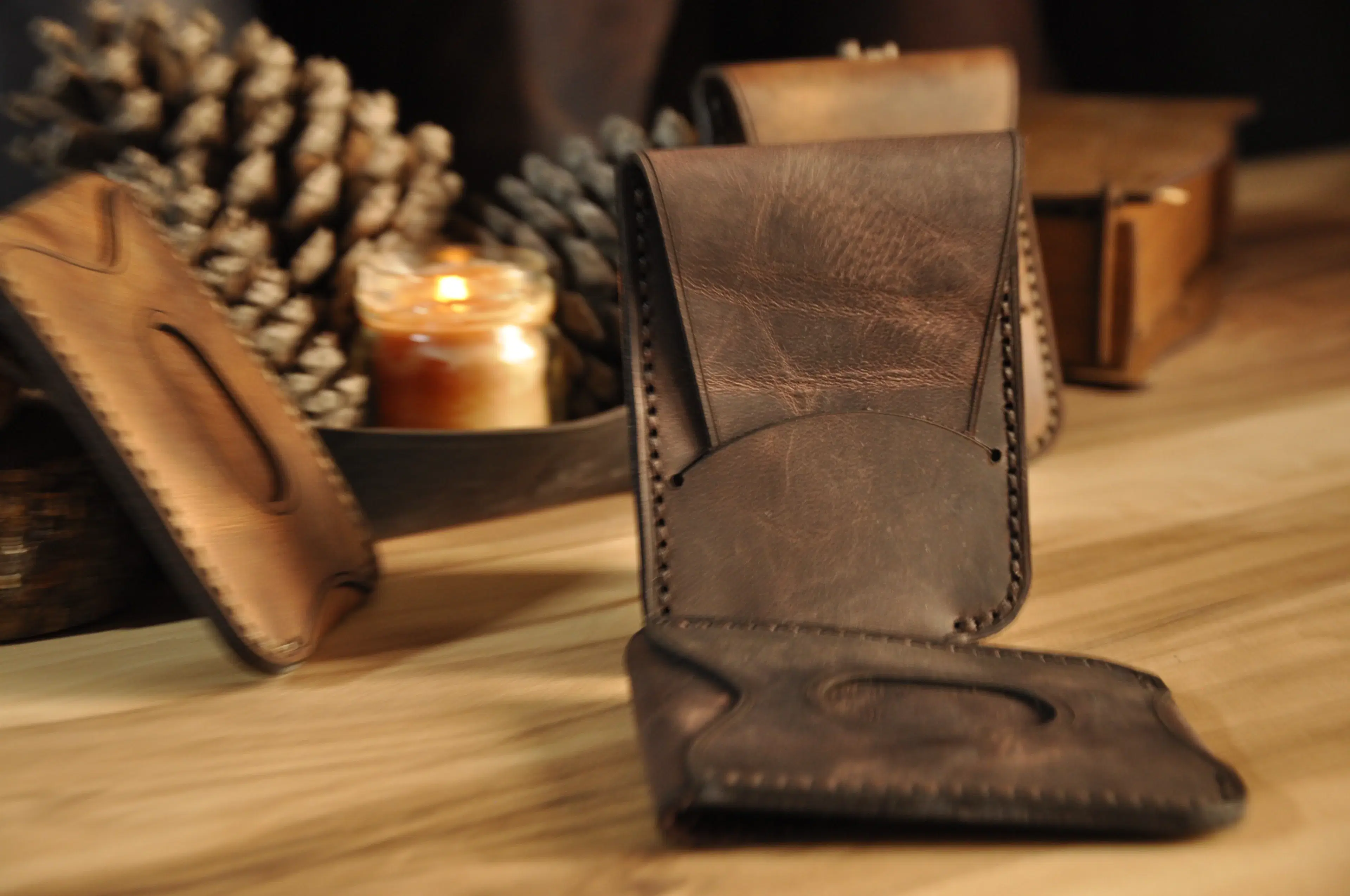 Mini Kartlık Kompakt Yapı Hakiki Deri El Yapımı