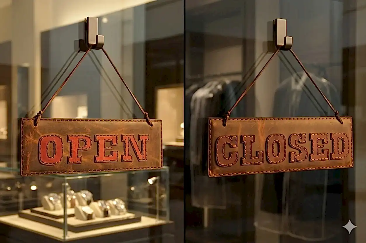 Deri Open Closed Tabela Hakiki Deri El Dikişi Çift Taraflı