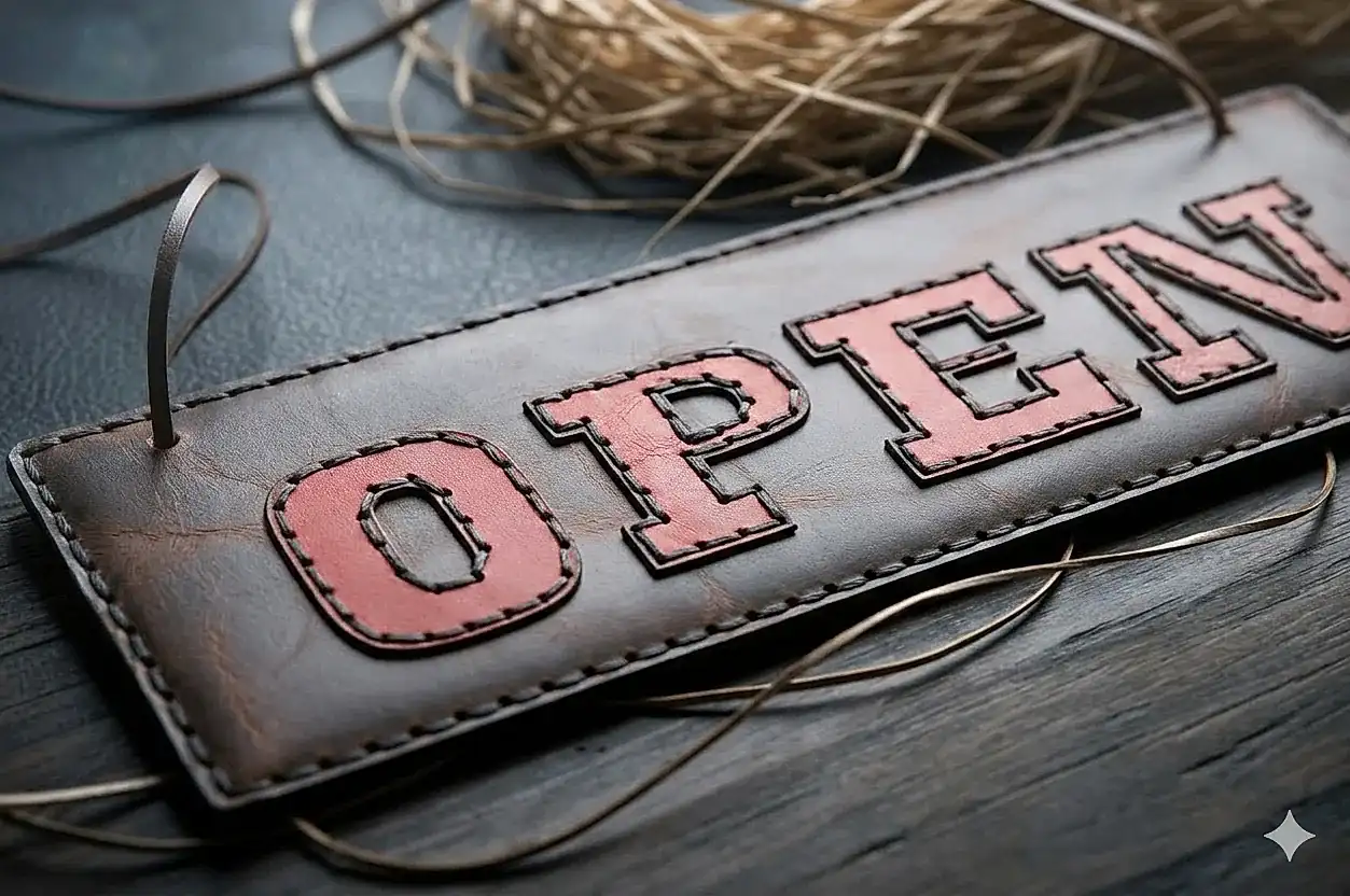 Deri Open Closed Tabela Hakiki Deri El Dikişi Çift Taraflı