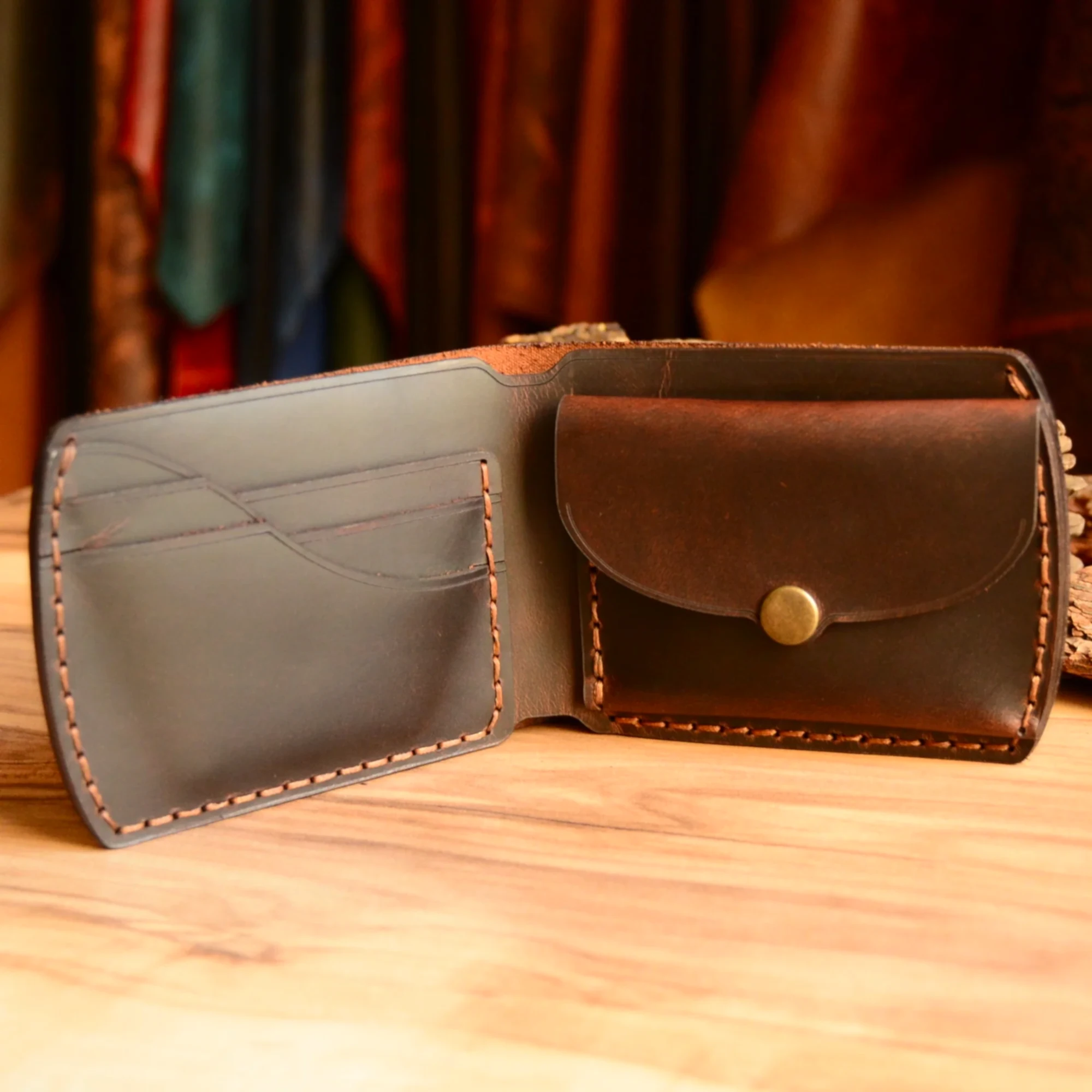 hakiki deri el yapimi pallas bifold deri cüzdan