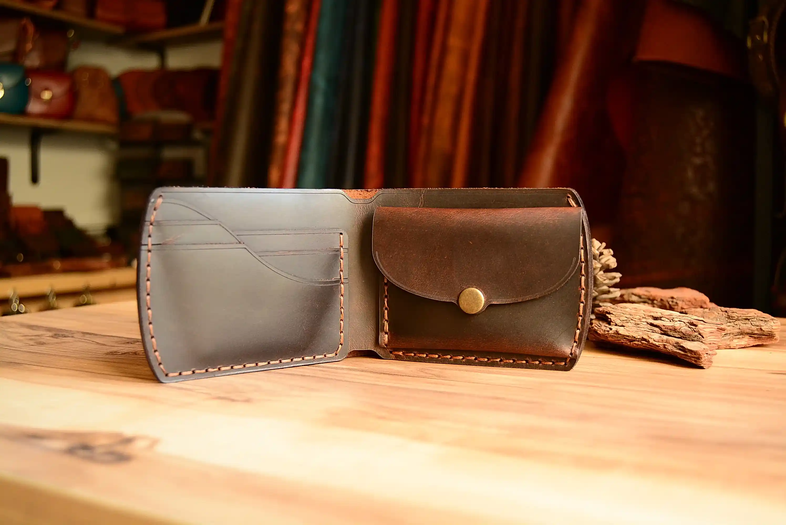 Pallas Deri Cüzdan Bifold Hakiki El Yapımı