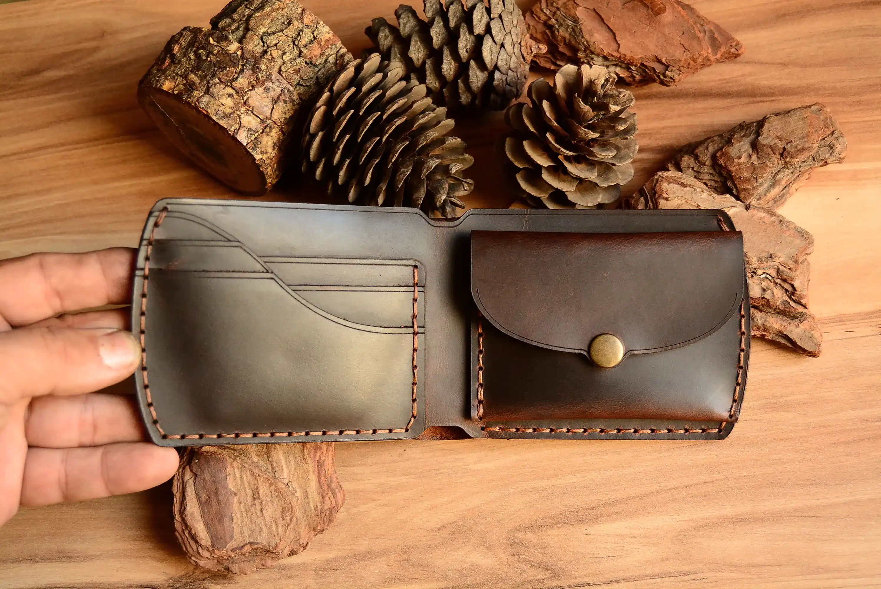 Pallas Deri Cüzdan Bifold Hakiki El Yapımı