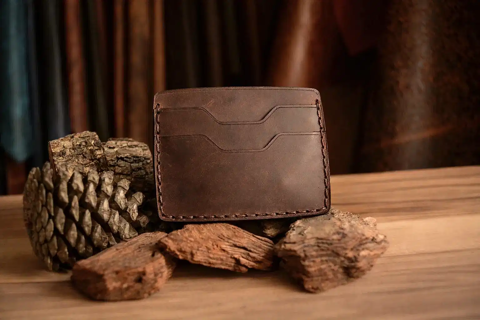 Palm Kartlık İnce Kompakt Tasarım Hakiki Deri El Yapımı