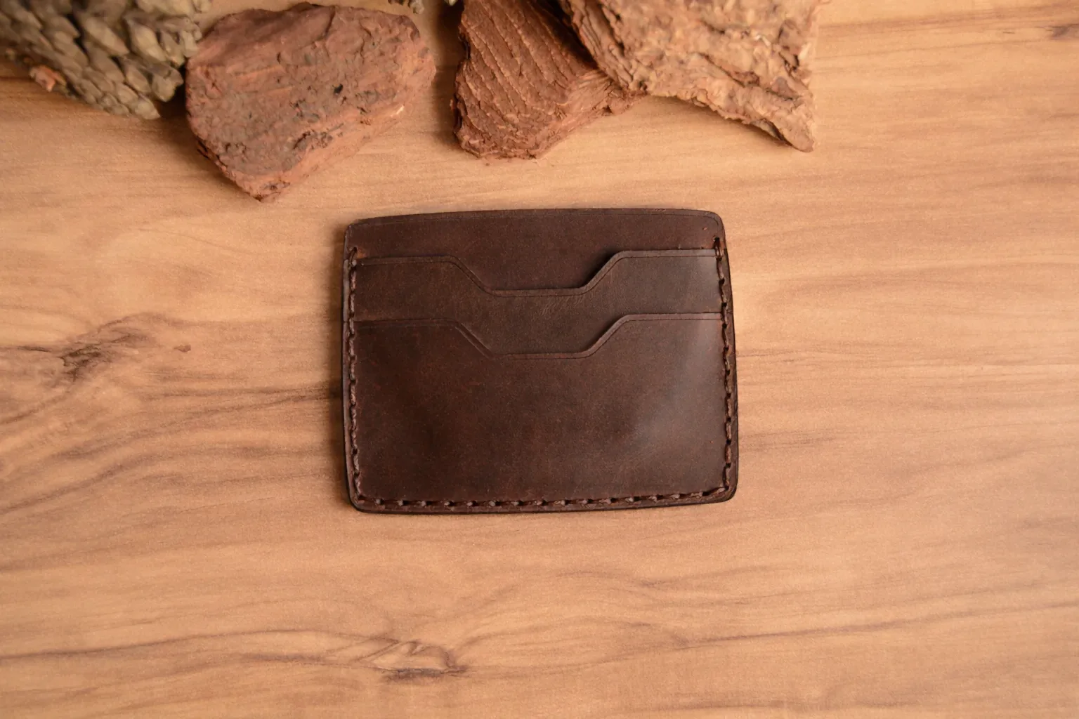 Palm Kartlık İnce Kompakt Tasarım Hakiki Deri El Yapımı