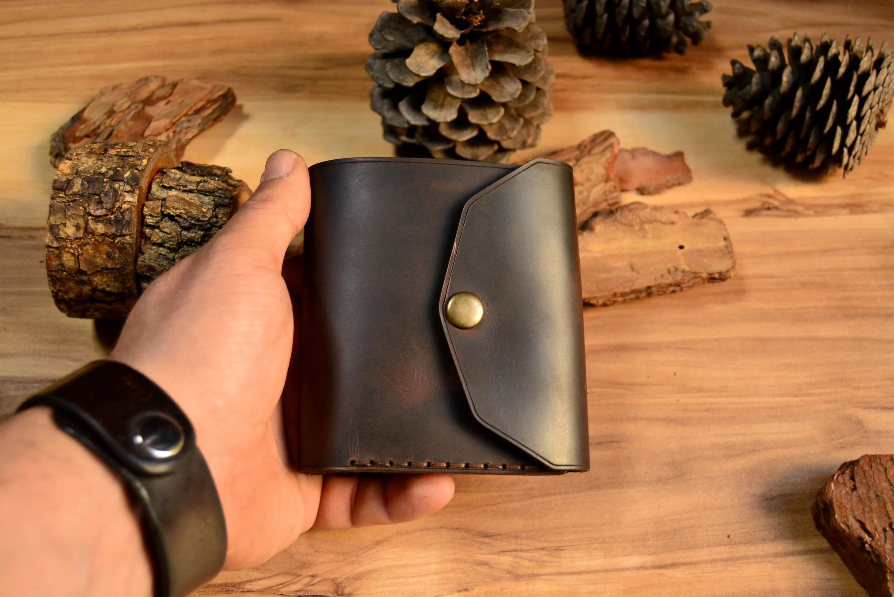 Pandora V-1 Cüzdan Çıtçıtlı Tasarım Hakiki Deri El Yapımı