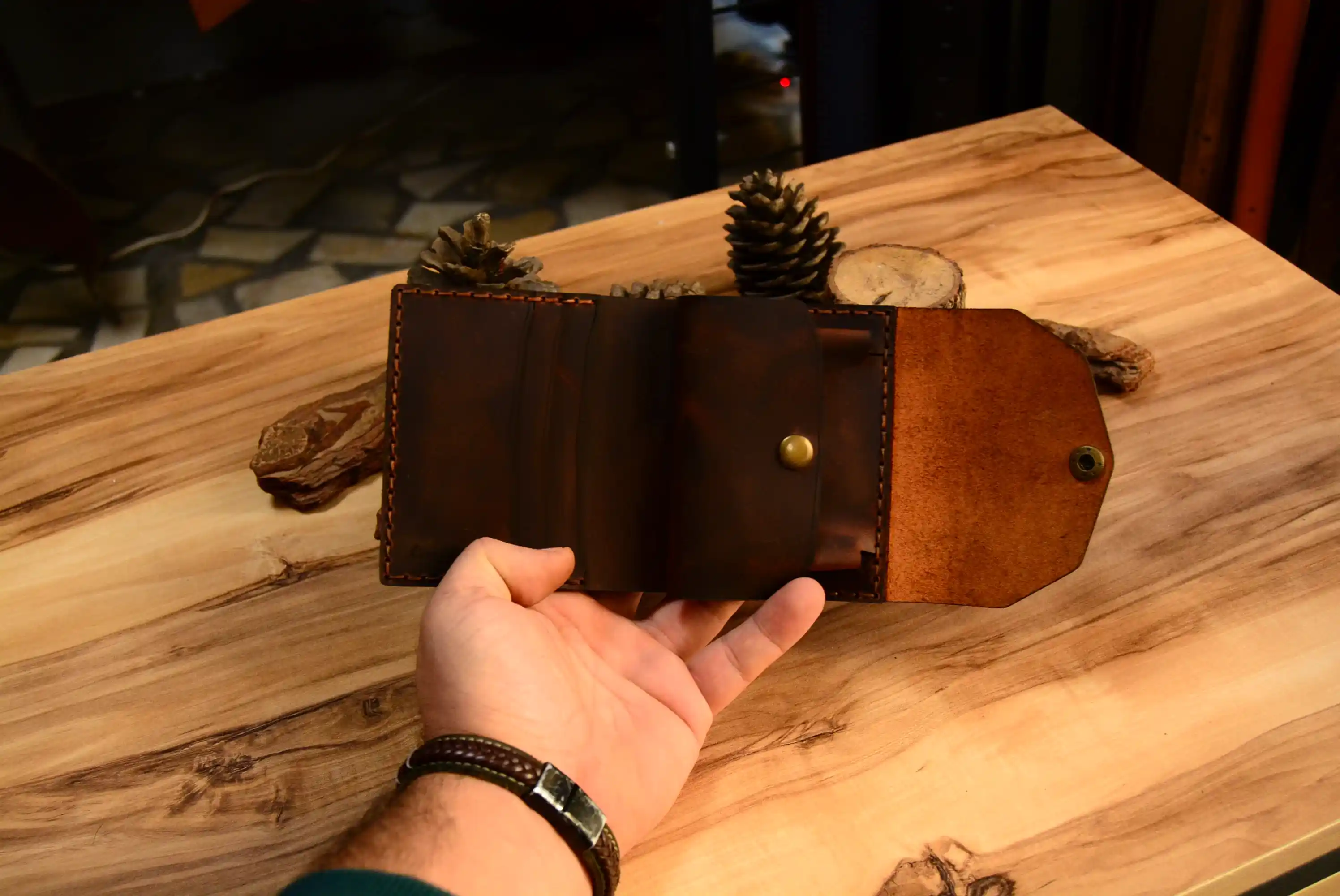 hakiki deri el yapimi pandora v-1 deri cüzdan