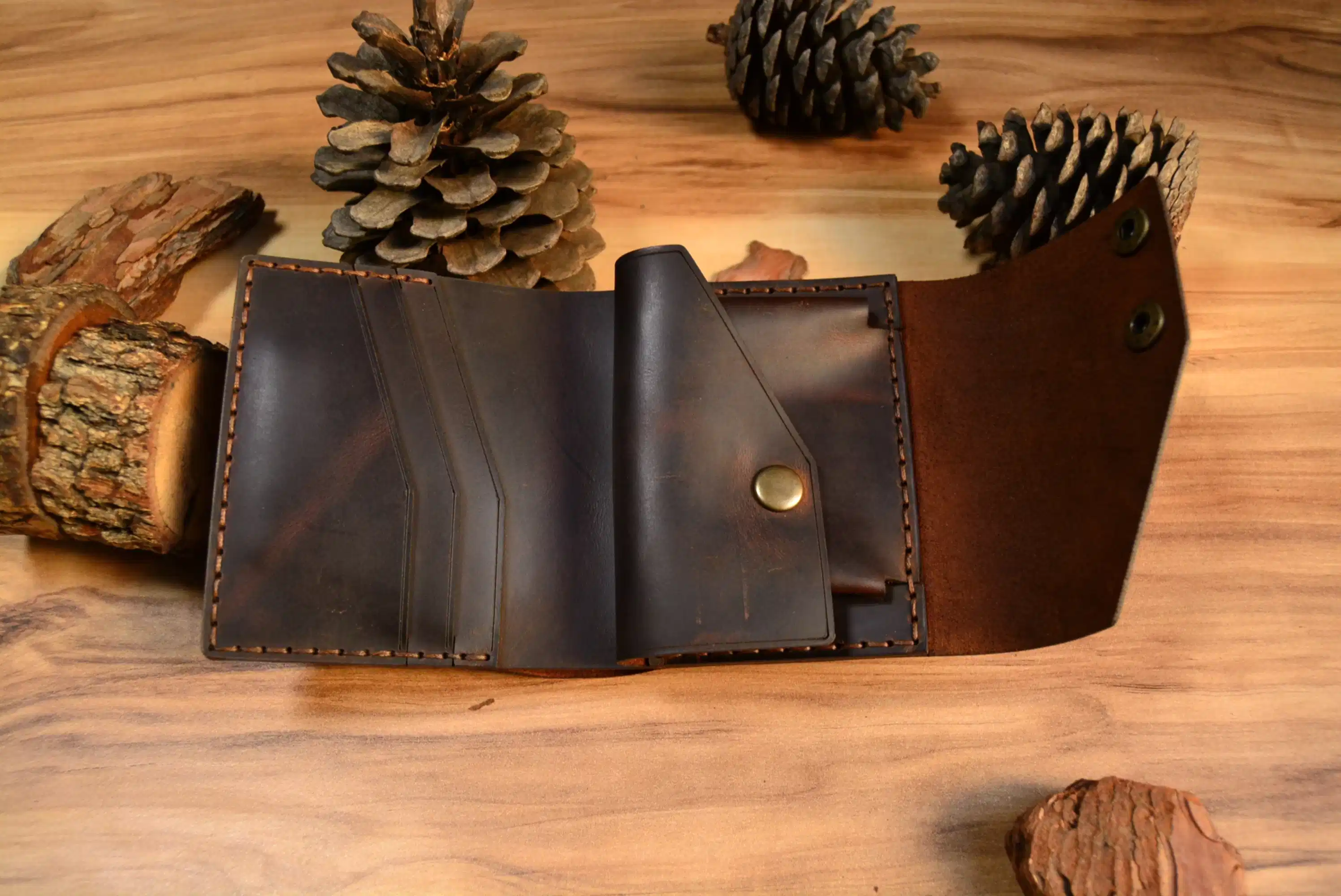 Pandora V-2 Cüzdan Çıtçıtlı Tasarım Hakiki Deri El Yapımı