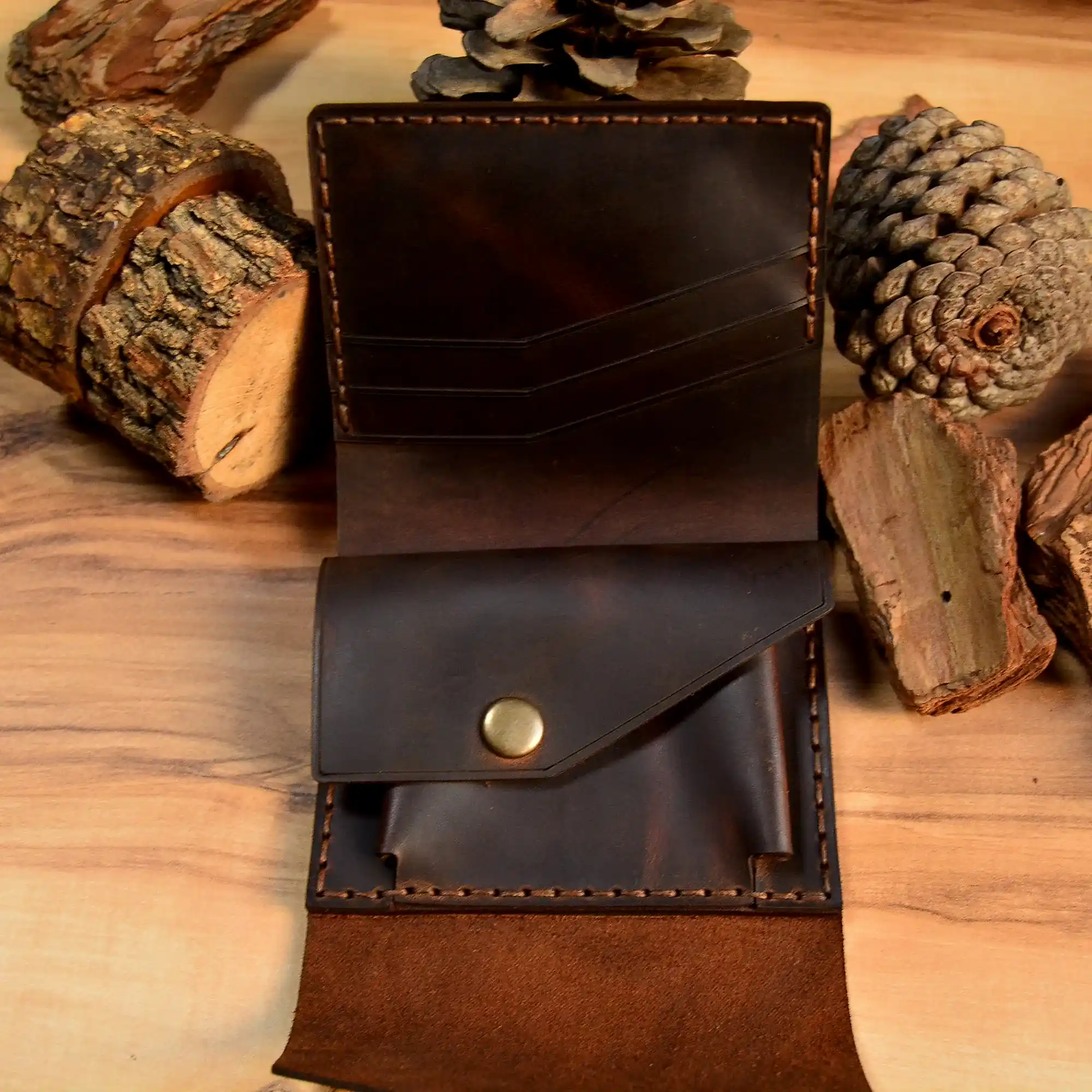 hakiki deri el yapimi pandora v-2 çıtçıtlı deri cüzdan