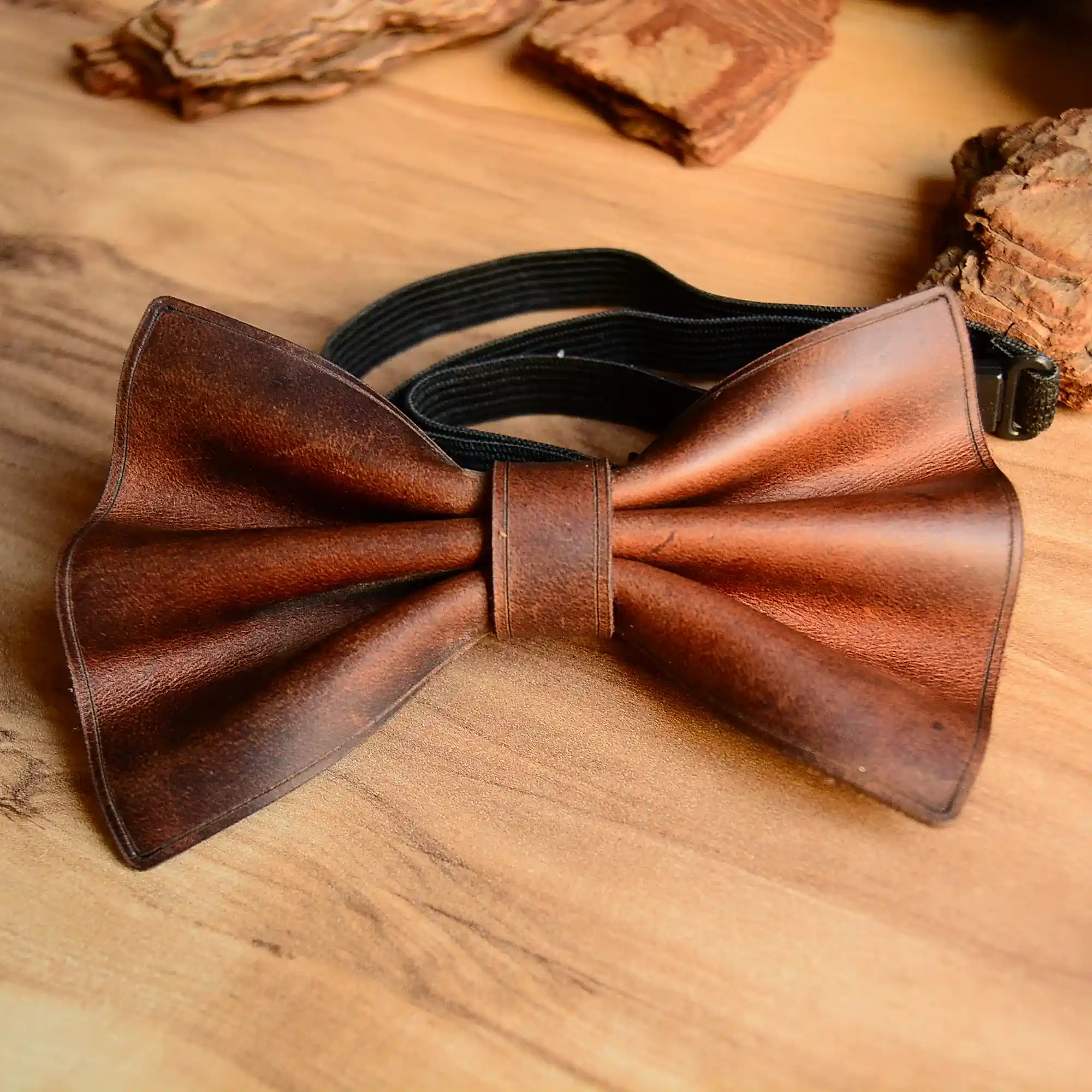 Deri Papyon V-1 El Yapımı Deri Bow Tie