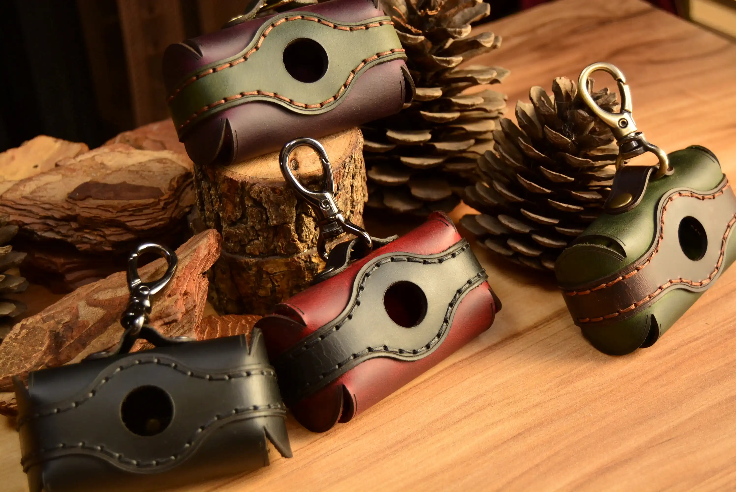 Deri Köpek Poşet Taşıyıcı Hakiki Deri El Yapımı Kancalı