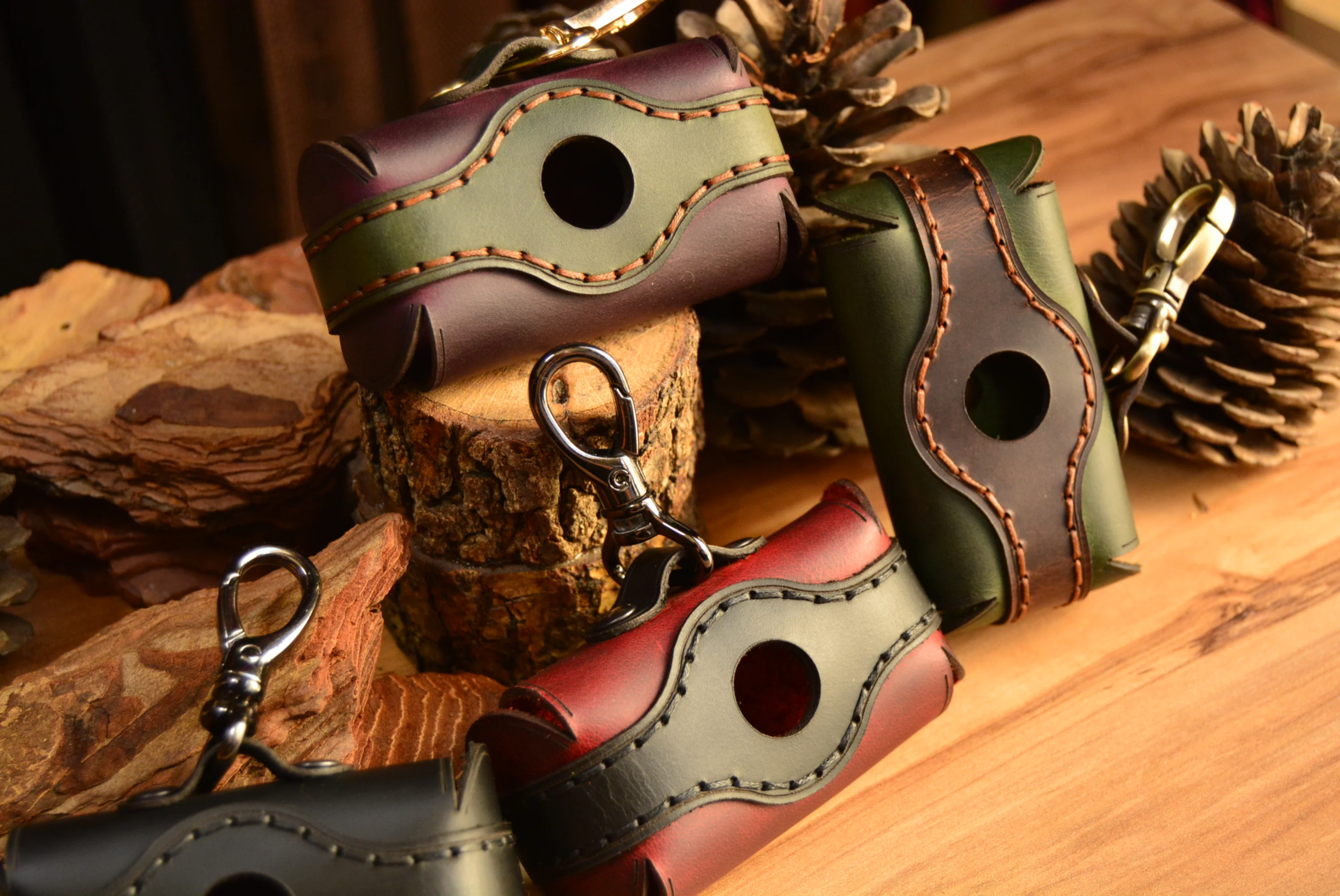 Deri Köpek Poşet Taşıyıcı Hakiki Deri El Yapımı Kancalı