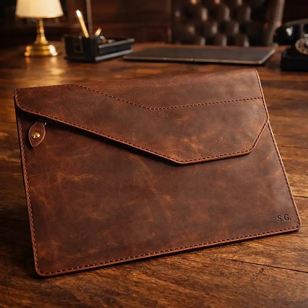 hakiki deri el yapimi rainbow kılıf – hakiki deri tablet & laptop kılıfı, çift mıknatıslı kapaklı organizer