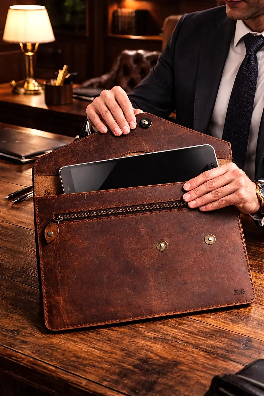 Rainbow Tablet Laptop Kılıfı Deri El Yapımı Hakiki Deri