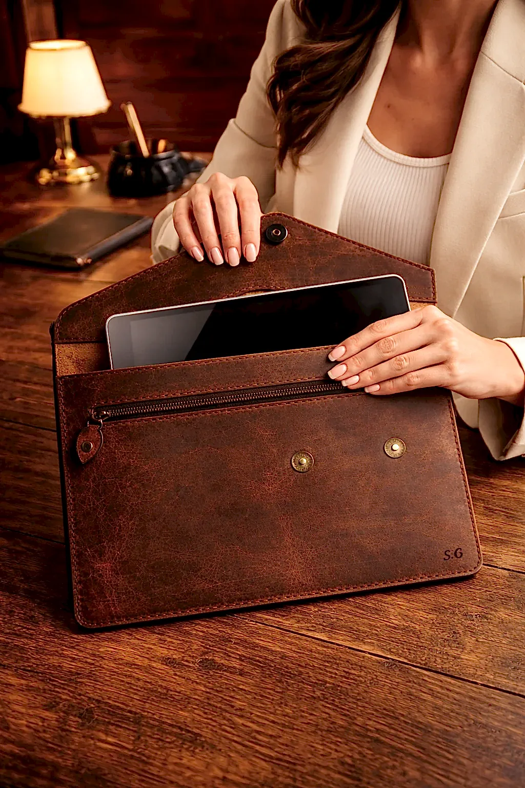 Rainbow Tablet Laptop Kılıfı Deri El Yapımı Hakiki Deri