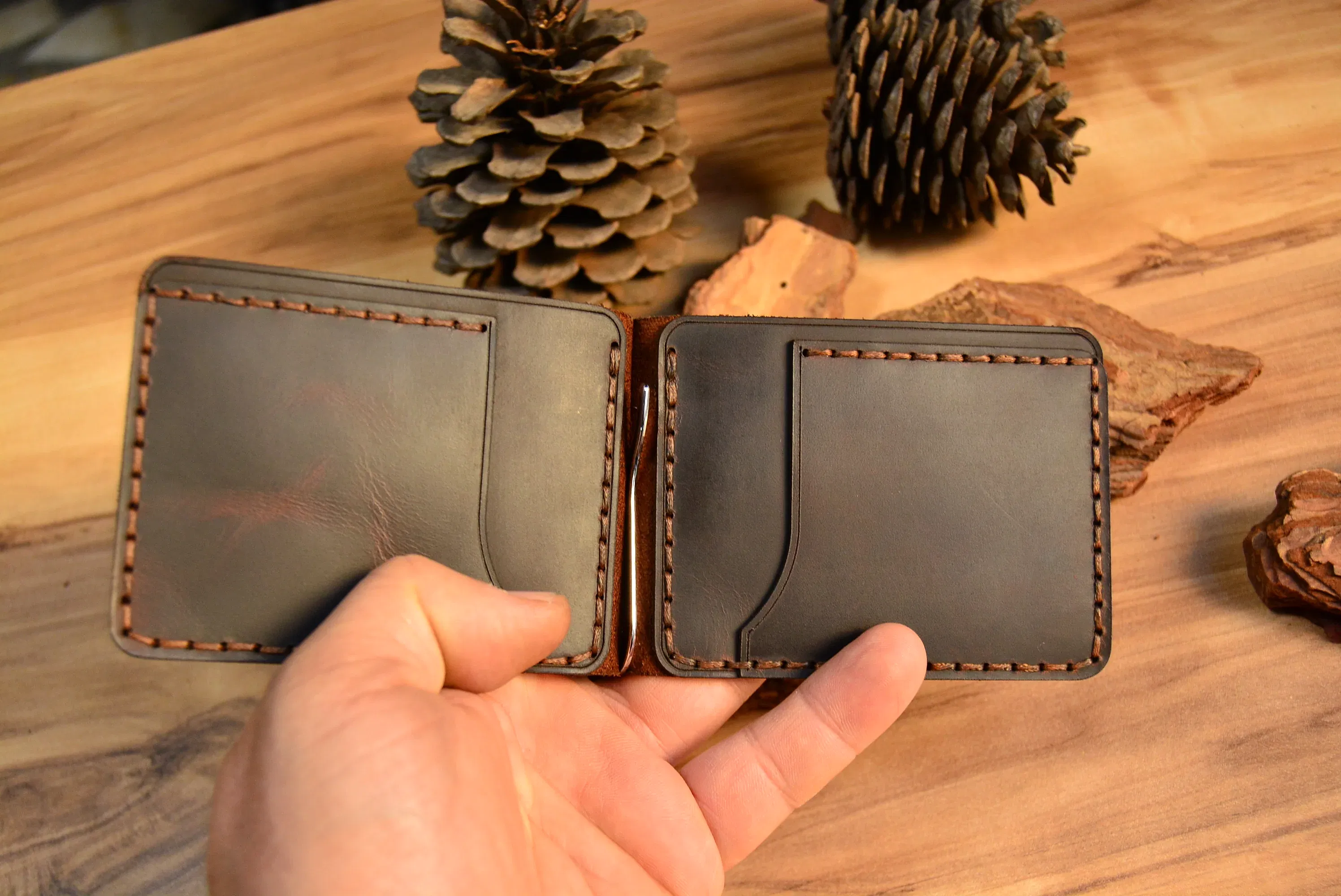 Rodos Klipsli Para Cüzdan Hakiki Deri El Yapımı