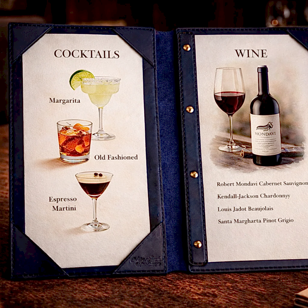 Şarap Menü Kabı Deri El Yapımı Hakiki Deri Uzun Form