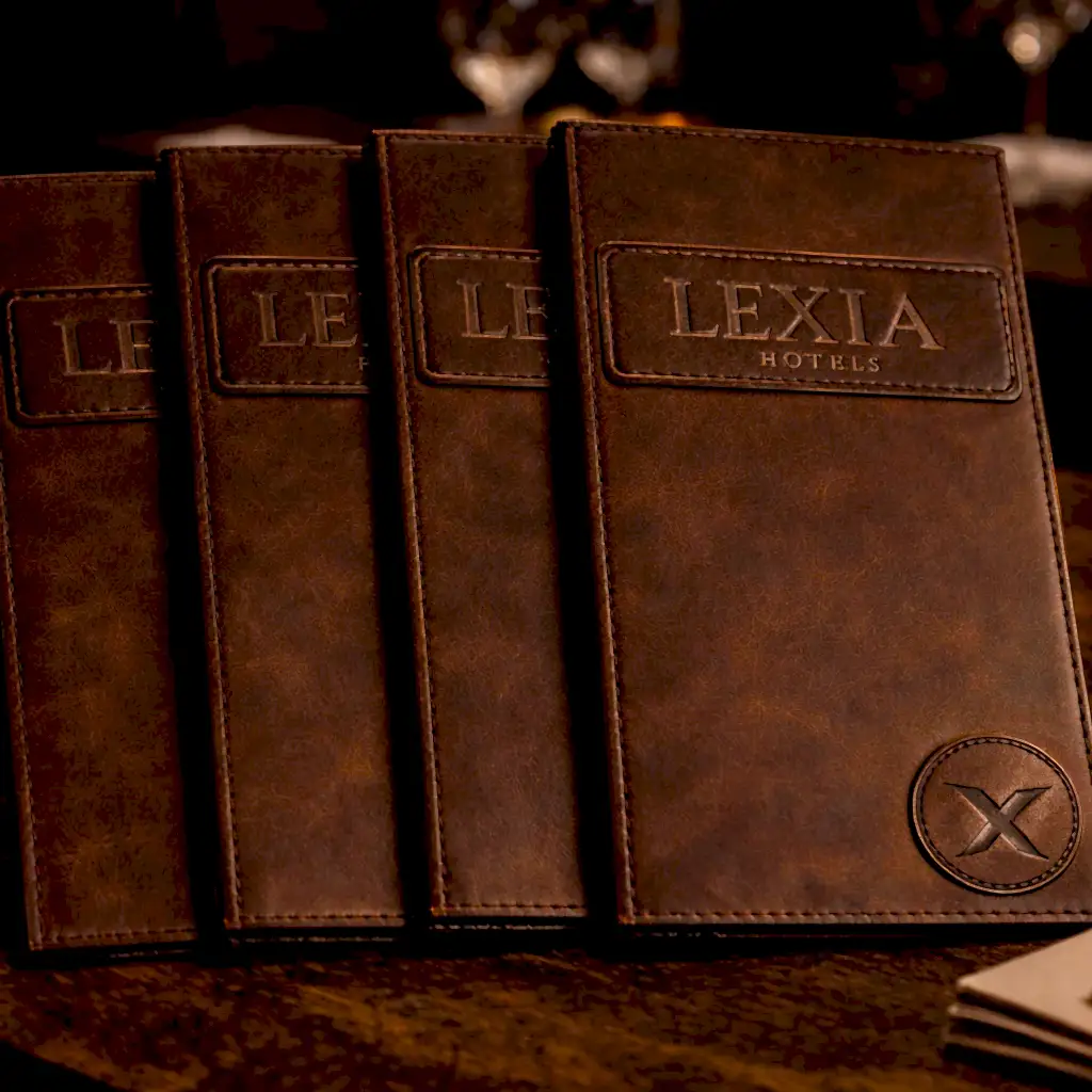 hakiki deri el yapimi hakiki deri şarap & içecek menü kabı – uzun form restoran menü (wine & cocktail menu cover)