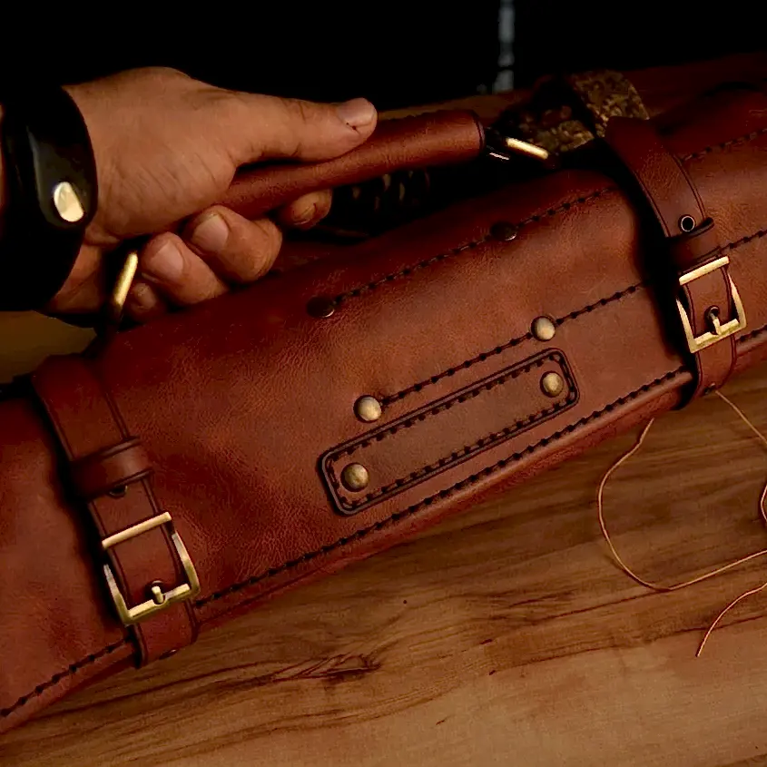 Şef Bıçak Çantası Deri Rulo El Yapımı Hakiki Deri 7 Bölmeli