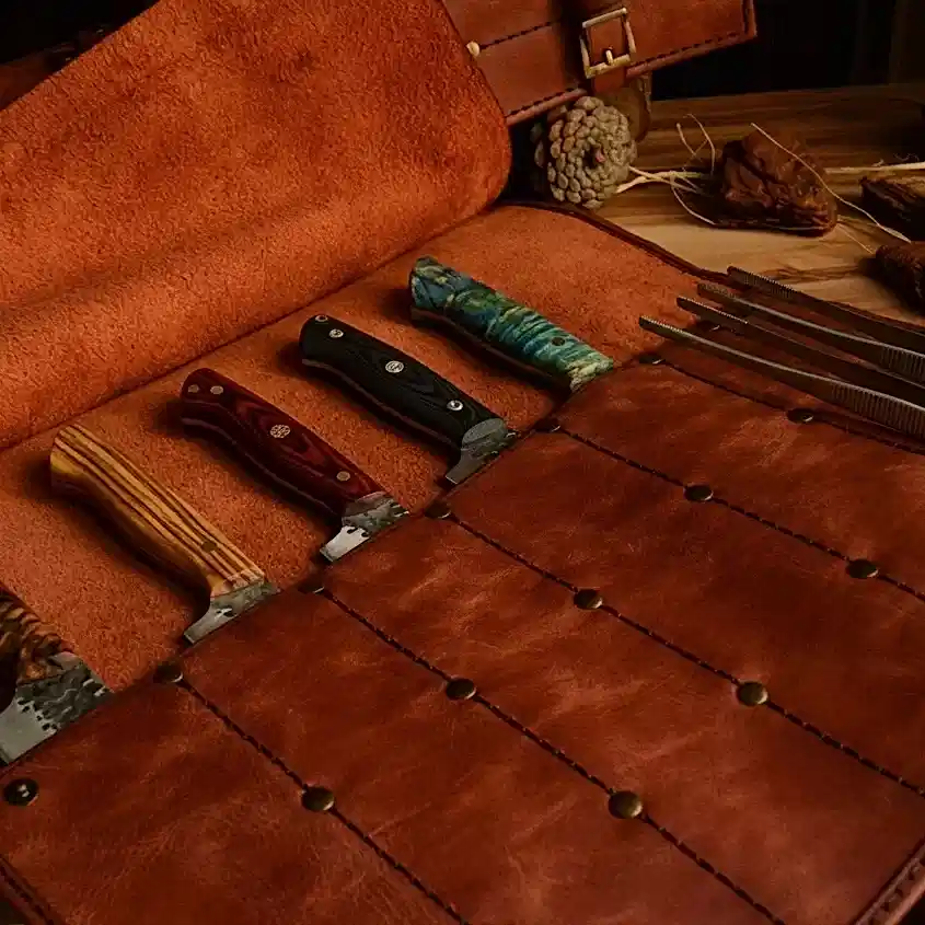 Şef Bıçak Çantası Deri Rulo El Yapımı Hakiki Deri 7 Bölmeli