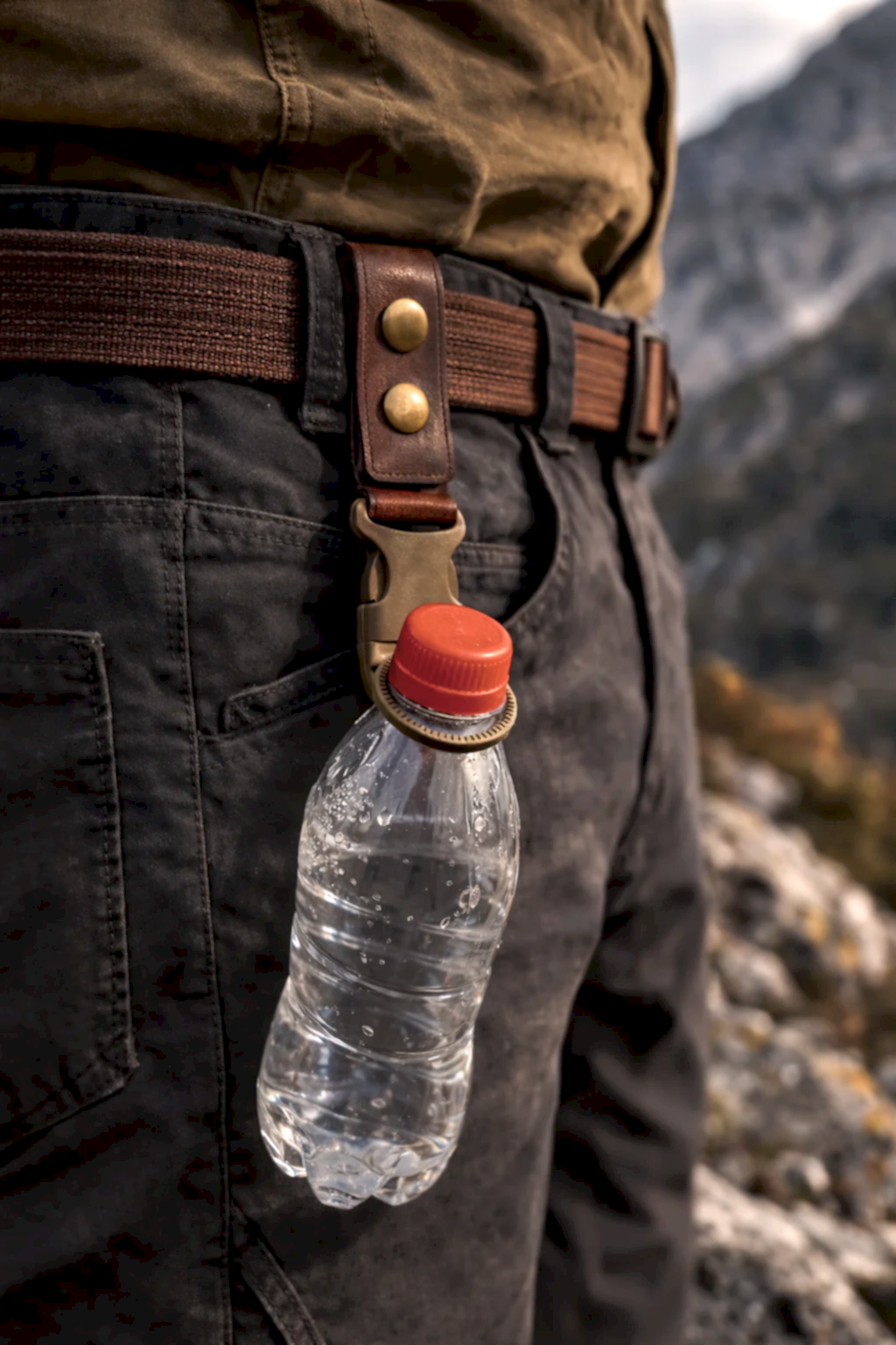 hakiki deri el yapimi şişe taşıma deri kemer askısı