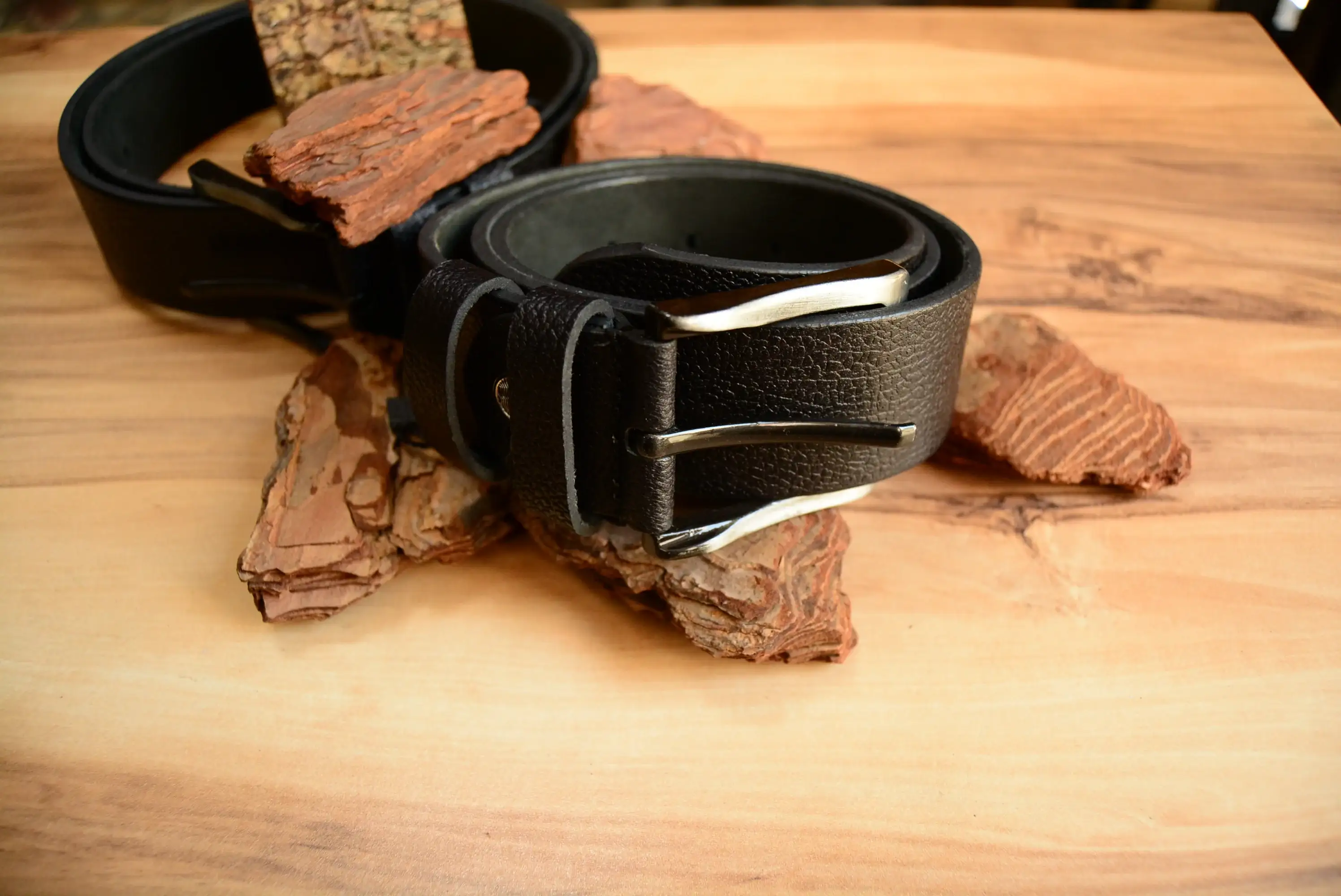 Siyah Deri Denim Kemer Hakiki Deri El Yapımı