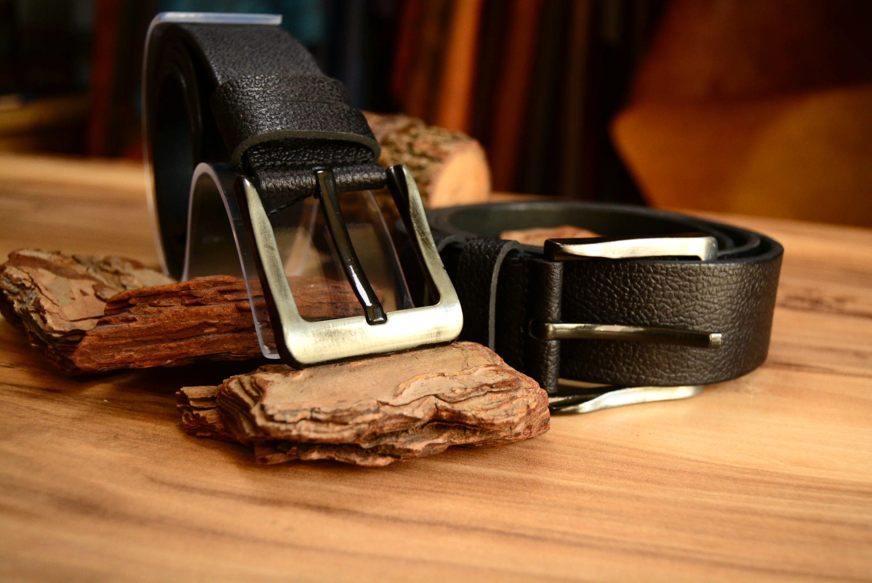 Siyah Deri Denim Kemer Hakiki Deri El Yapımı