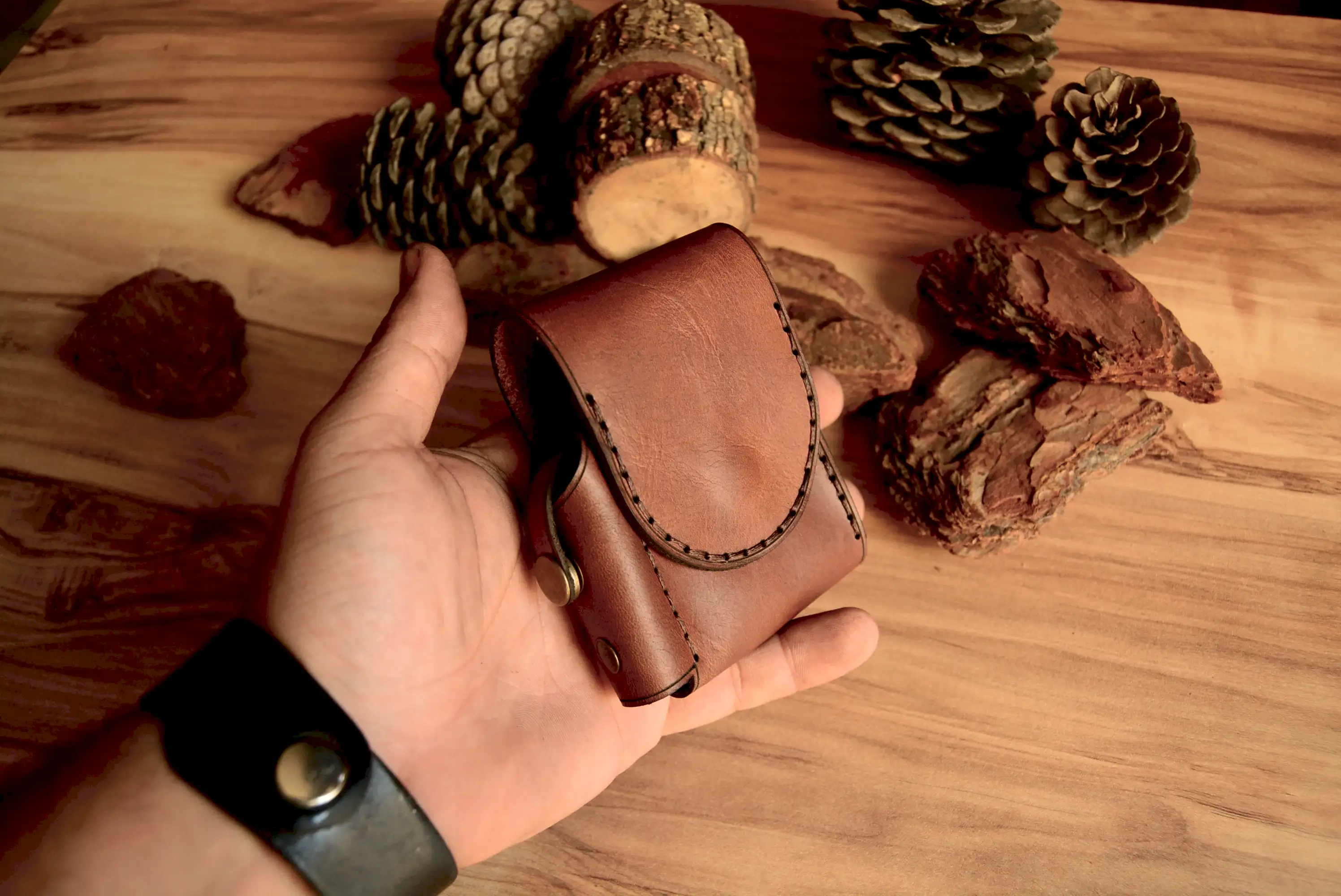 Slender Sigara Kılıfı Hakiki Deri El Dikişi Cepli